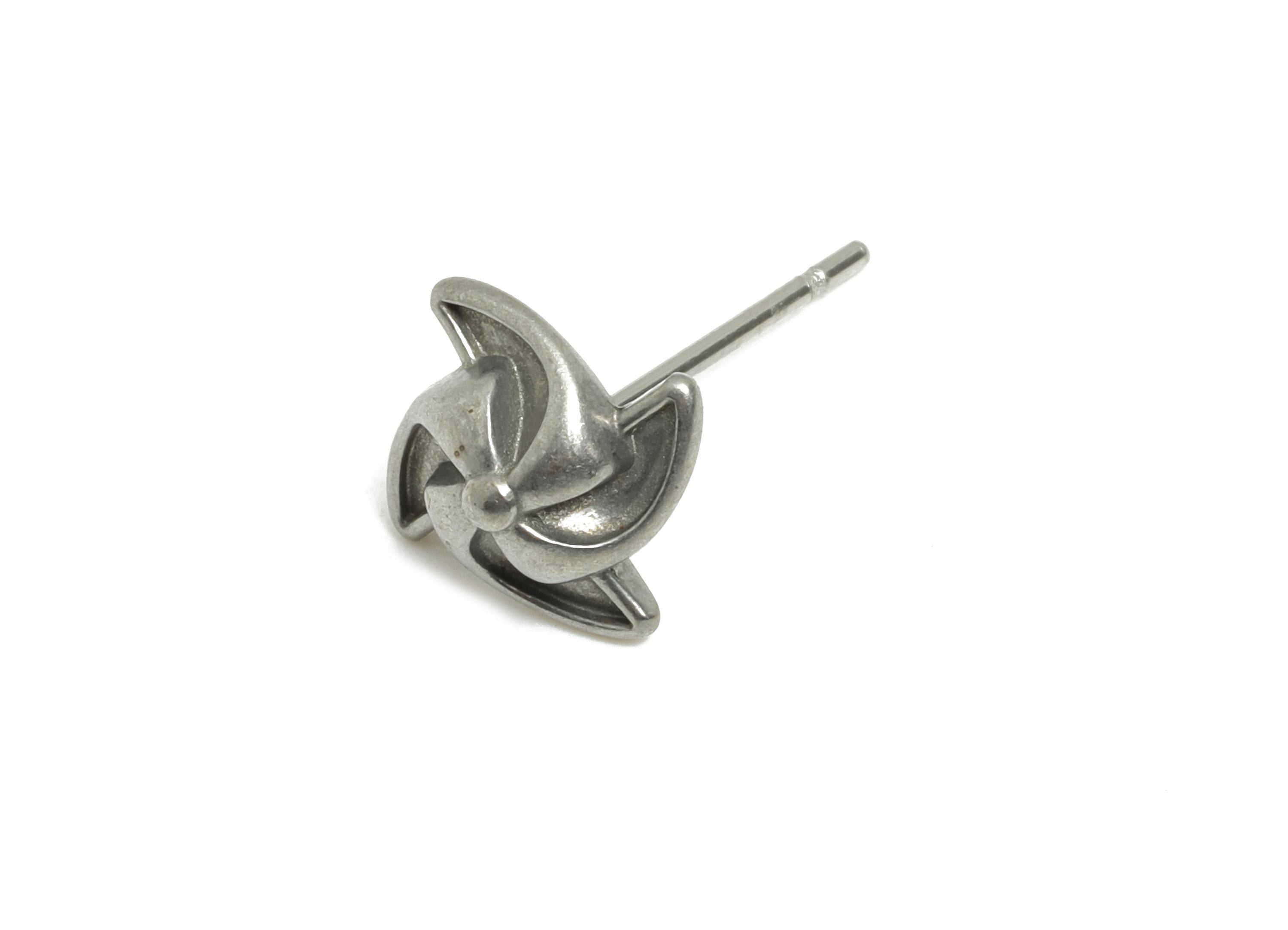 Steel Pinwheel Stud Earring - Steel Windmill Earring Stud - Geometric Whimsical Stud Earring - Stainless Steel Post - 10x9x3.44mm - SS2720