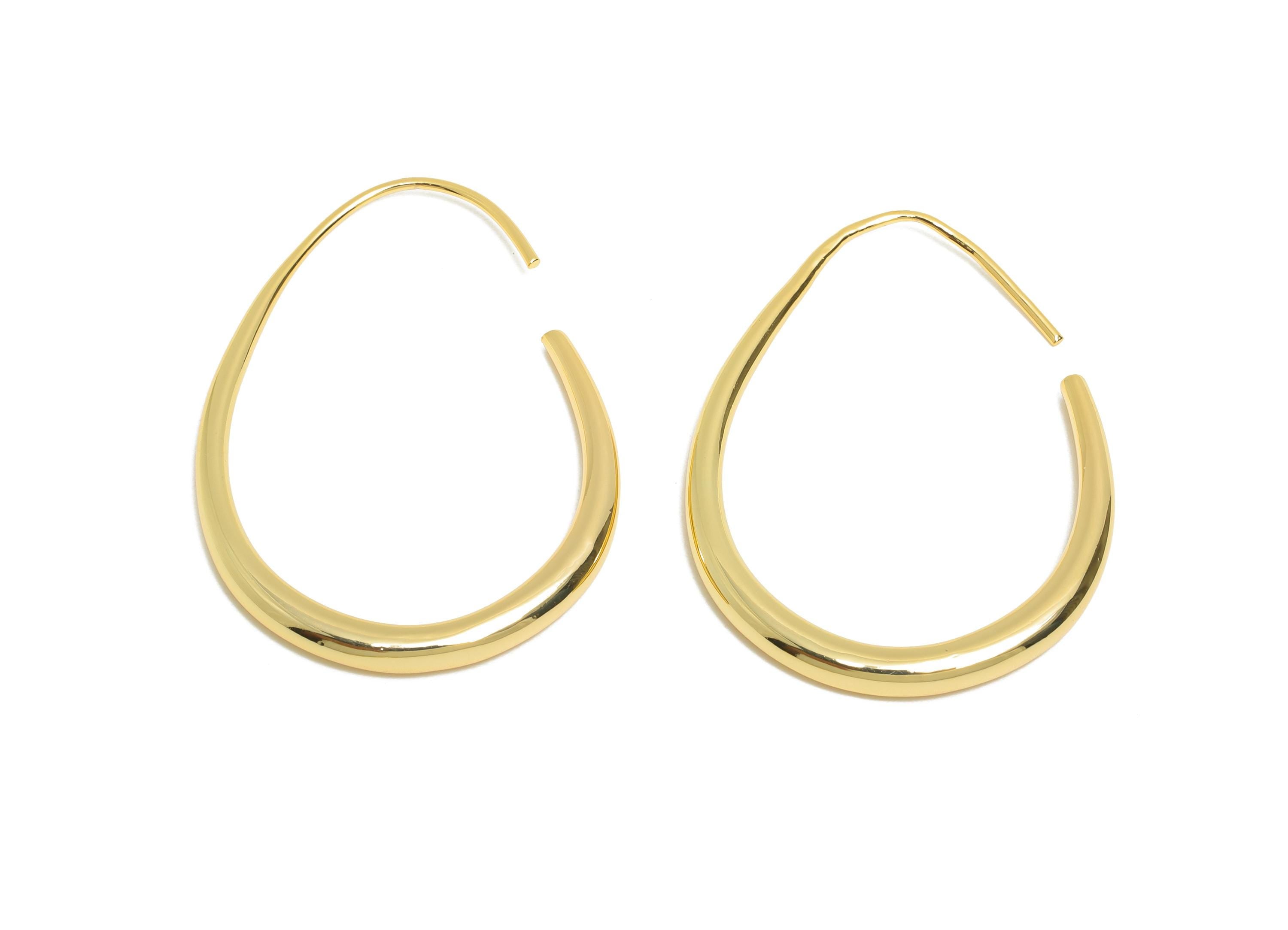 Brass Teardrop Hook Wire - Geometric Hook Earring Hook  - Ear Hook Earring - Curved Earring Hook - 18K Real Gold Plated - 11x11x3mm-RGP11055 - DOMEDBAZAAR
