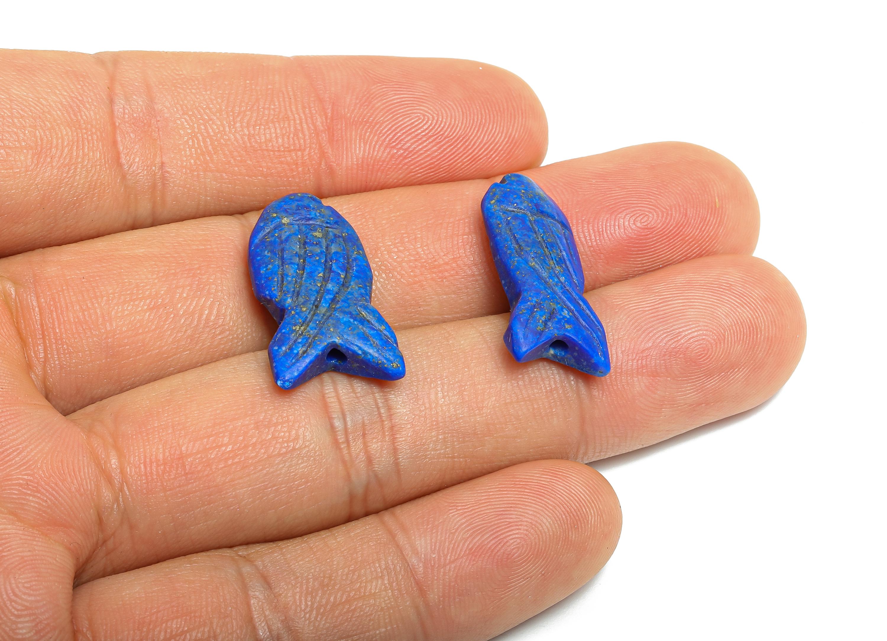 Lapis Lazuli Fish Beads - Blue Stone Fish Beads - Natural Stone Marine Life Beads - Craft Beads for Necklaces - 24.52x10.2x4.84mm - NS3109 - DOMEDBAZAAR