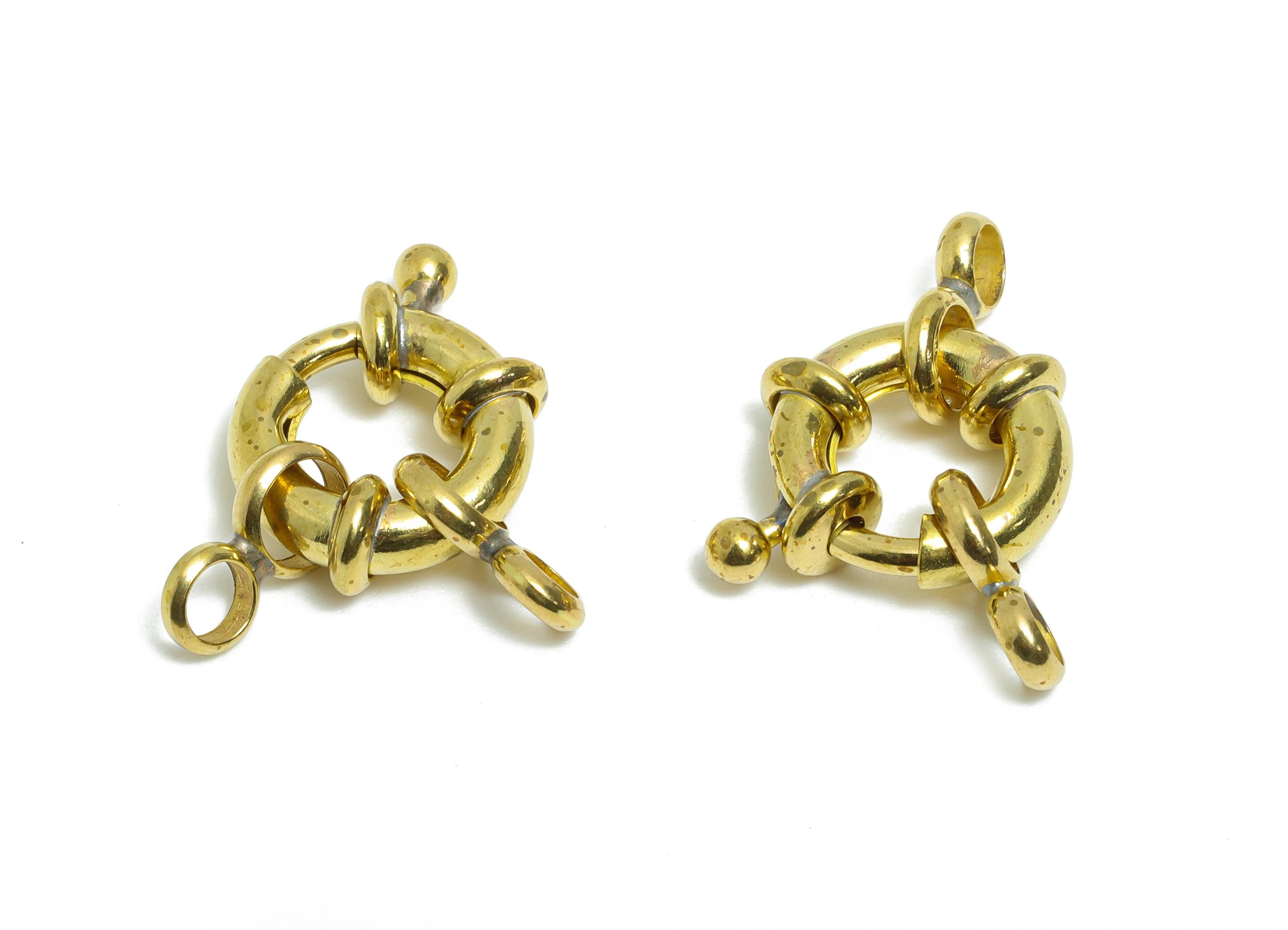 Raw Brass Round Spring Ring Clasp - Spring Ring Clasp with Loop - Chunky Lock Connector - Jewelry Making Supplies - 21.7x14.7x4.5mm -PP11423 - DOMEDBAZAAR