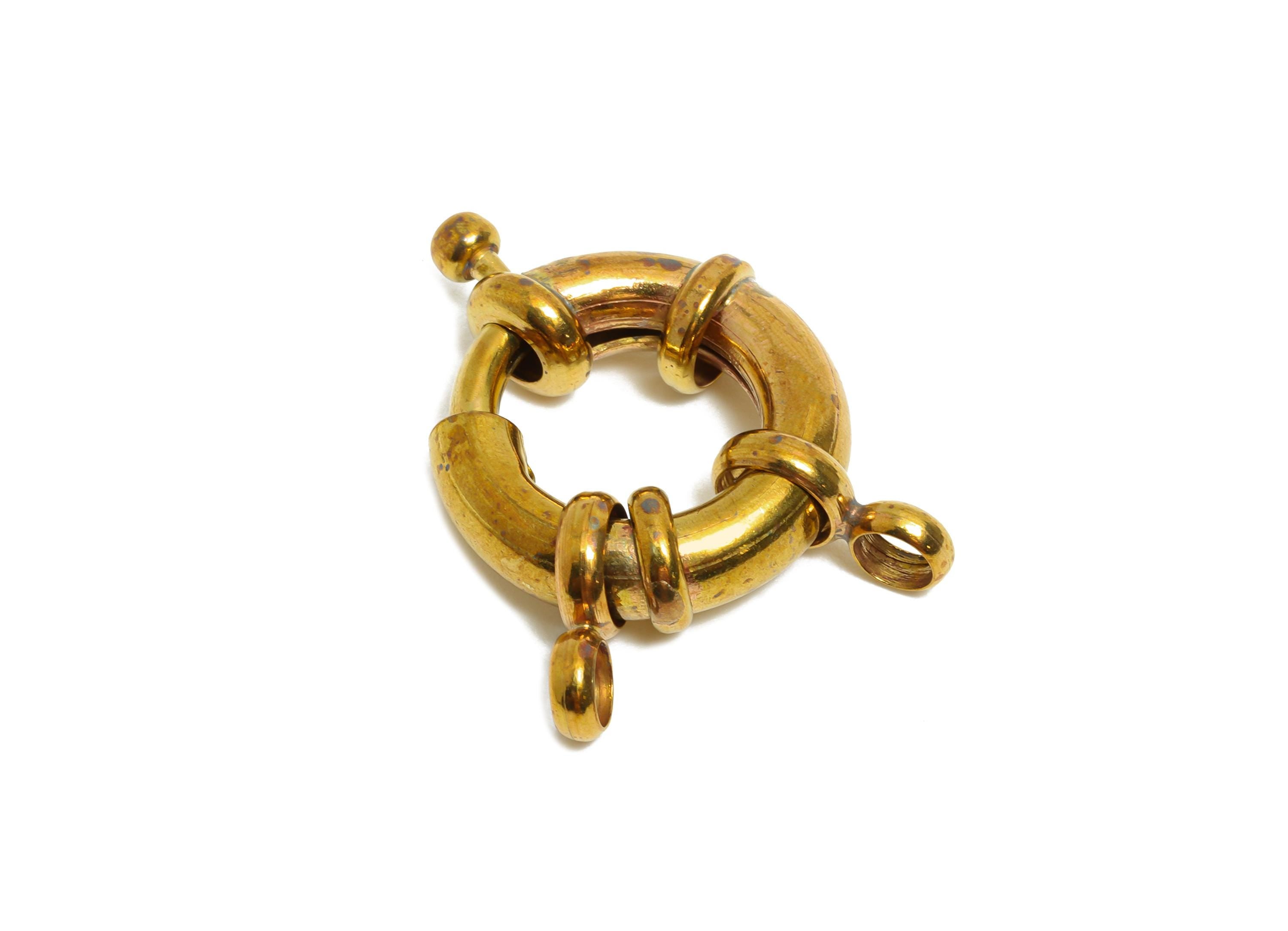 Raw Brass Round Spring Ring Clasp - Spring Ring Clasp with Loop - Chunky Lock Connector - Jewelry Making Supplies - 25x22x5.8mm - PP11425 - DOMEDBAZAAR