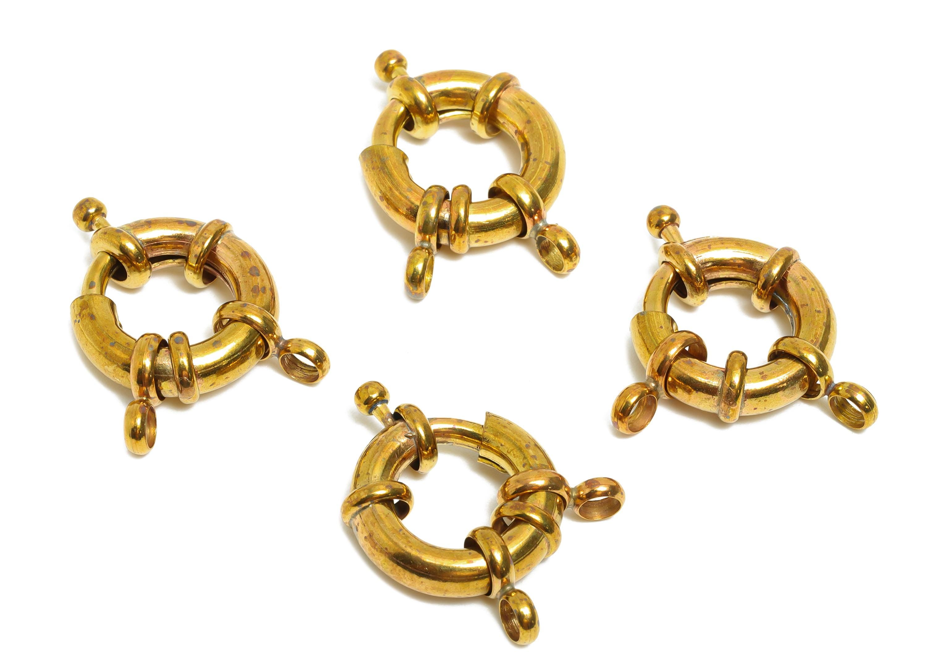 Raw Brass Round Spring Ring Clasp - Spring Ring Clasp with Loop - Chunky Lock Connector - Jewelry Making Supplies - 25x22x5.8mm - PP11425 - DOMEDBAZAAR