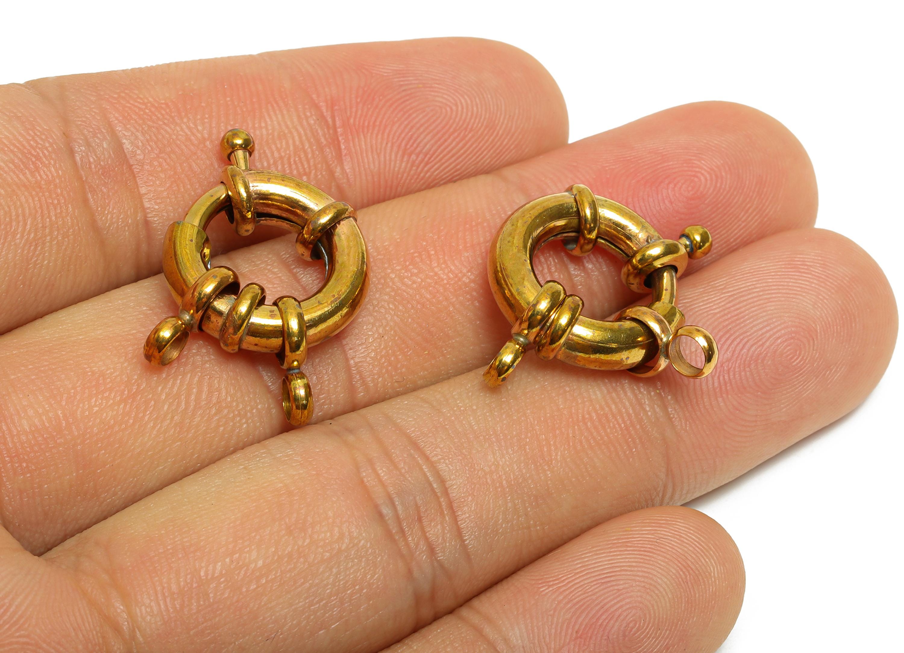 Raw Brass Round Spring Ring Clasp - Spring Ring Clasp with Loop - Chunky Lock Connector - Jewelry Making Supplies - 25x22x5.8mm - PP11425 - DOMEDBAZAAR