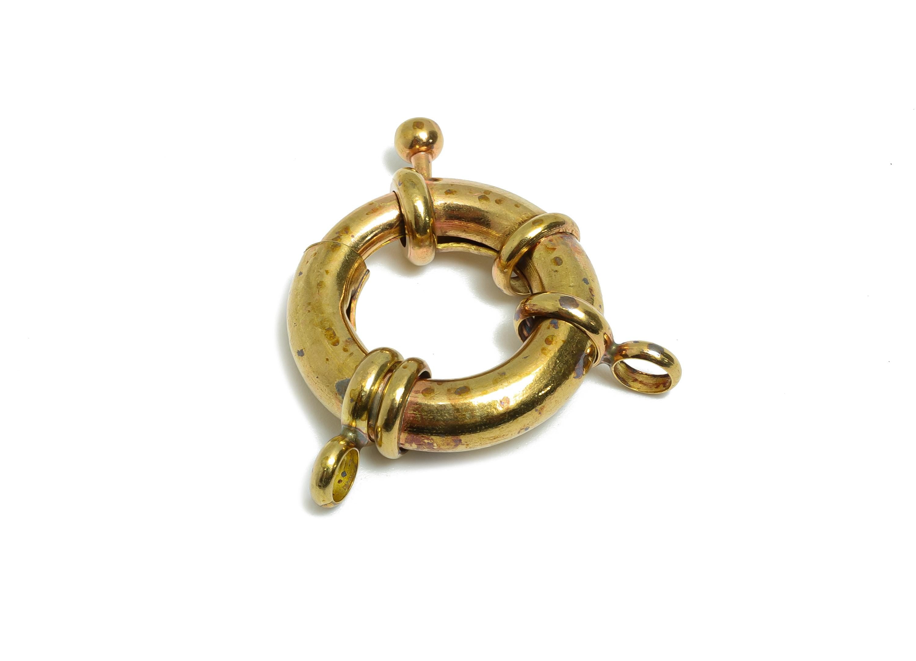 Raw Brass Round Spring Ring Clasp - Spring Ring Clasp with Loop - Chunky Lock Connector - Jewelry Making Supplies - 30.4x26x7mm - PP11426 - DOMEDBAZAAR