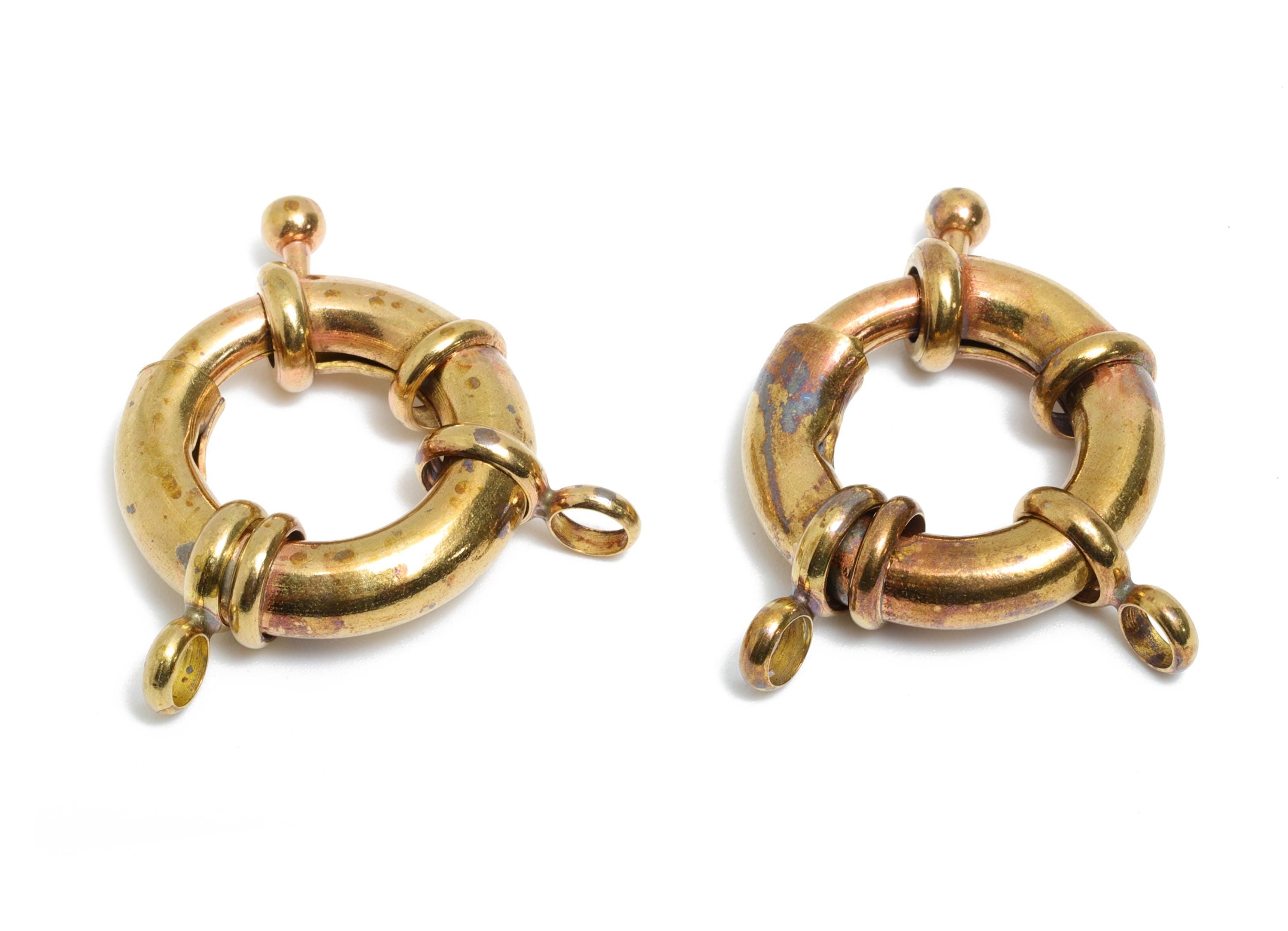 Raw Brass Round Spring Ring Clasp - Spring Ring Clasp with Loop - Chunky Lock Connector - Jewelry Making Supplies - 30.4x26x7mm - PP11426 - DOMEDBAZAAR