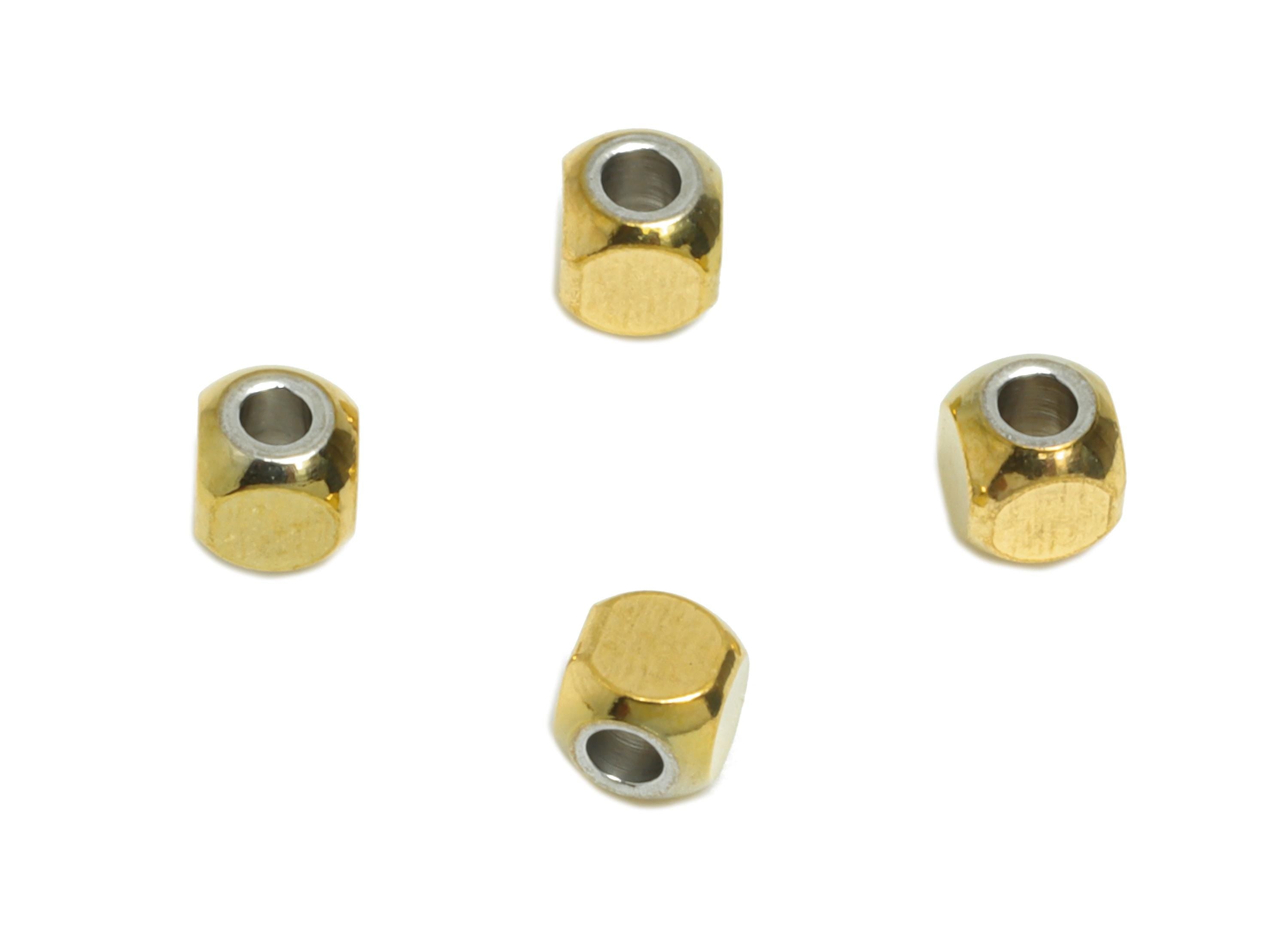 2.5mm Steel Spacer Bead - Beading Cube for Bracelet or Necklace - Metal Bead for Jewelry Making - 18K Vacuum Plated - 2.5x2.5x0.8mm - SS2708