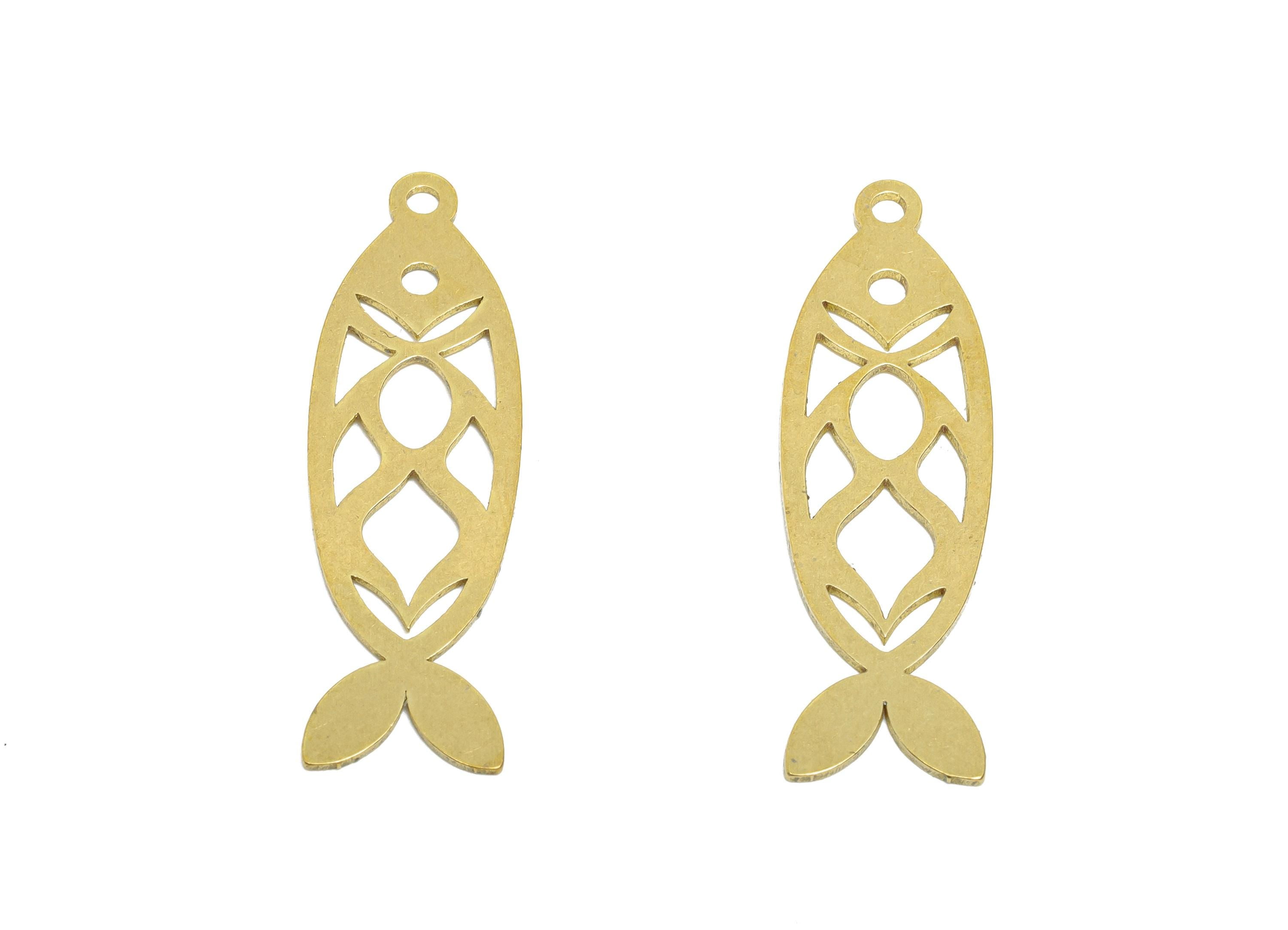 Brass Fish Charms - Raw Brass Marine Life Pendant - Minimalist Artistic Fish Motif Charm - Jewelry Making Supplies - 31.8x10x0.7mm - PP11489 - DOMEDBAZAAR