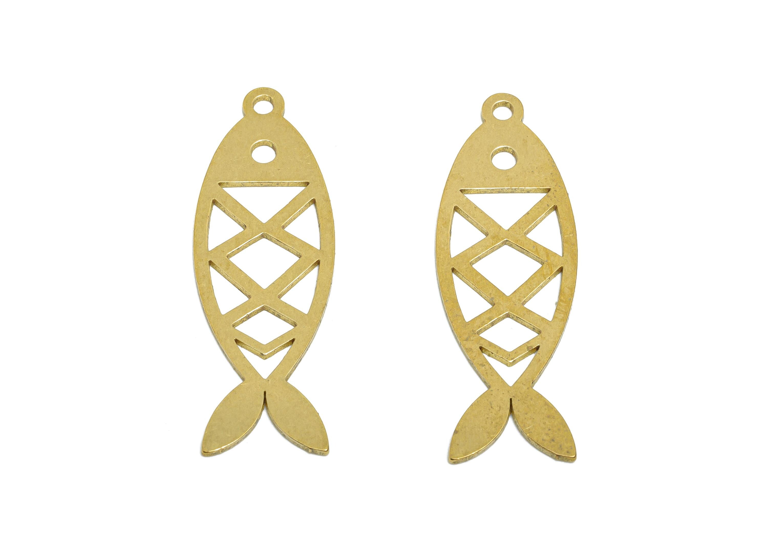 Brass Fish Earring Charms - Raw Brass Marine Life Pendant - Minimalist Artistic Fish Motif Charm - Jewelry Making - 31.8x11x0.7mm - PP11490 - DOMEDBAZAAR