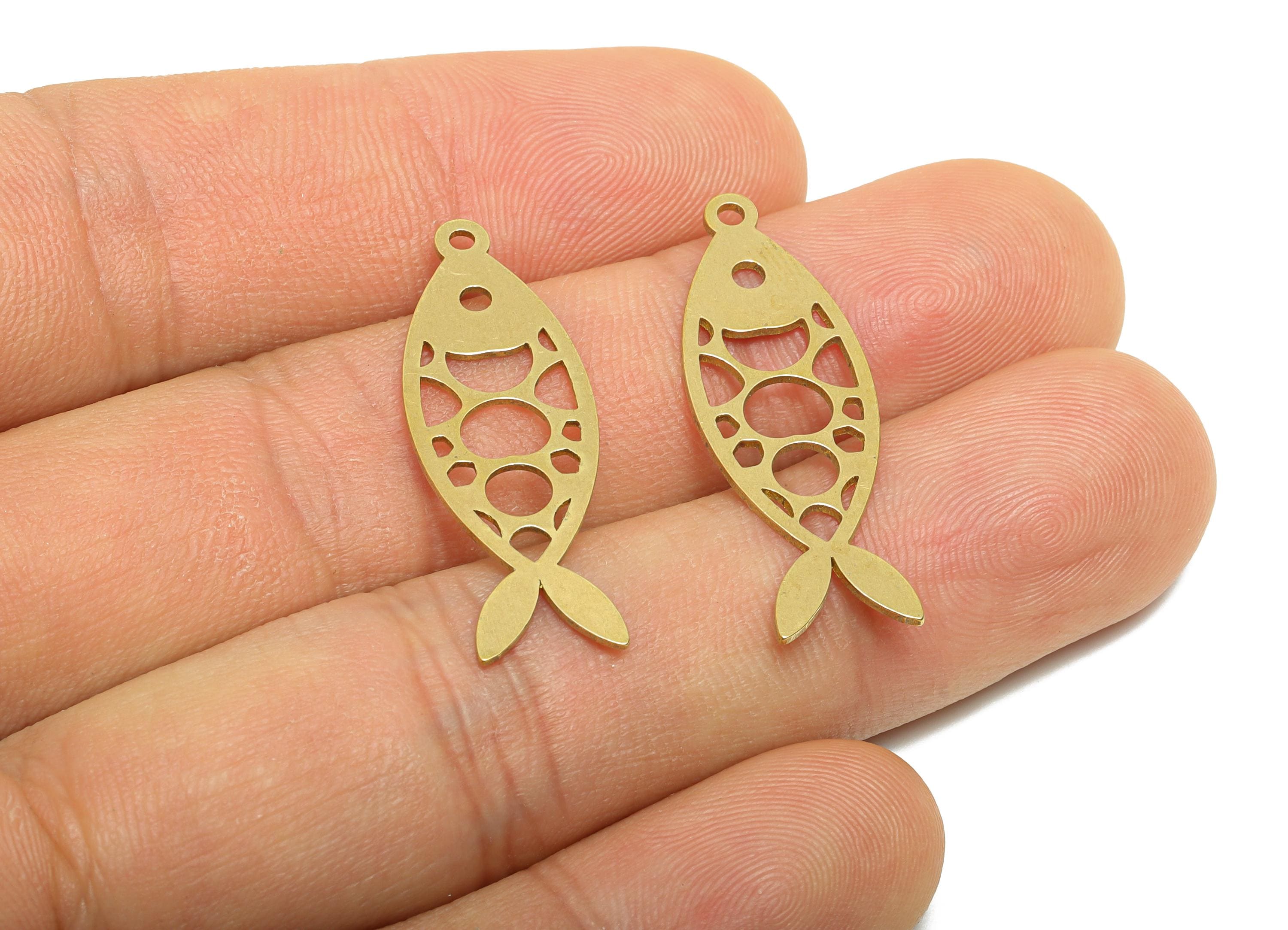 Brass Fish Earring Charms - Raw Brass Marine Life Pendant - Minimalist Fish Design Charm - Jewelry Making Supplies - 31.8x11x0.7mm - PP11493 - DOMEDBAZAAR