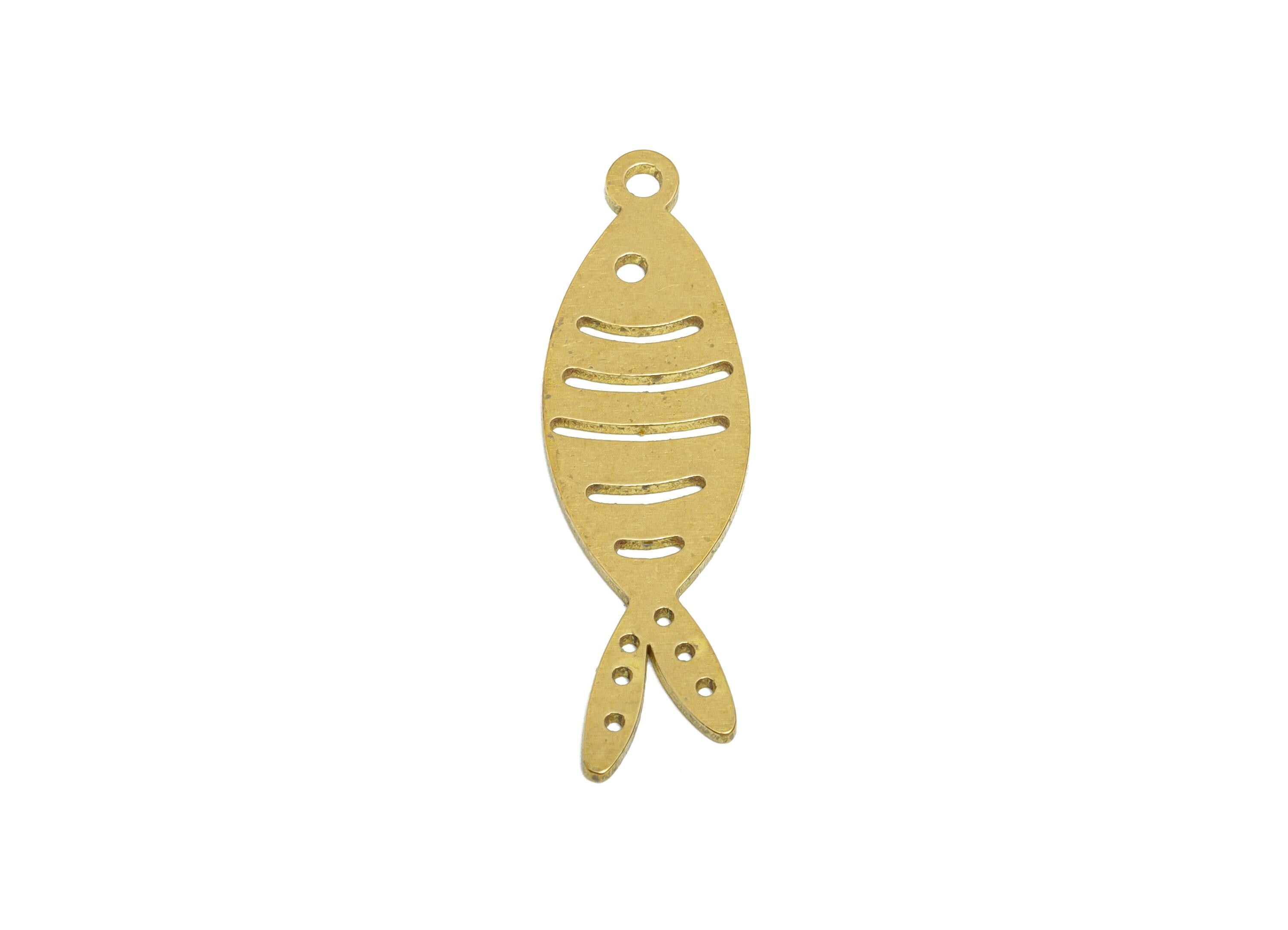 Brass Fish Earring Charms - Raw Brass Marine Life Pendant - Minimalist Fish Design Charm - Jewelry Making Supplies - 30x8.8x0.8mm - PP11494 - DOMEDBAZAAR