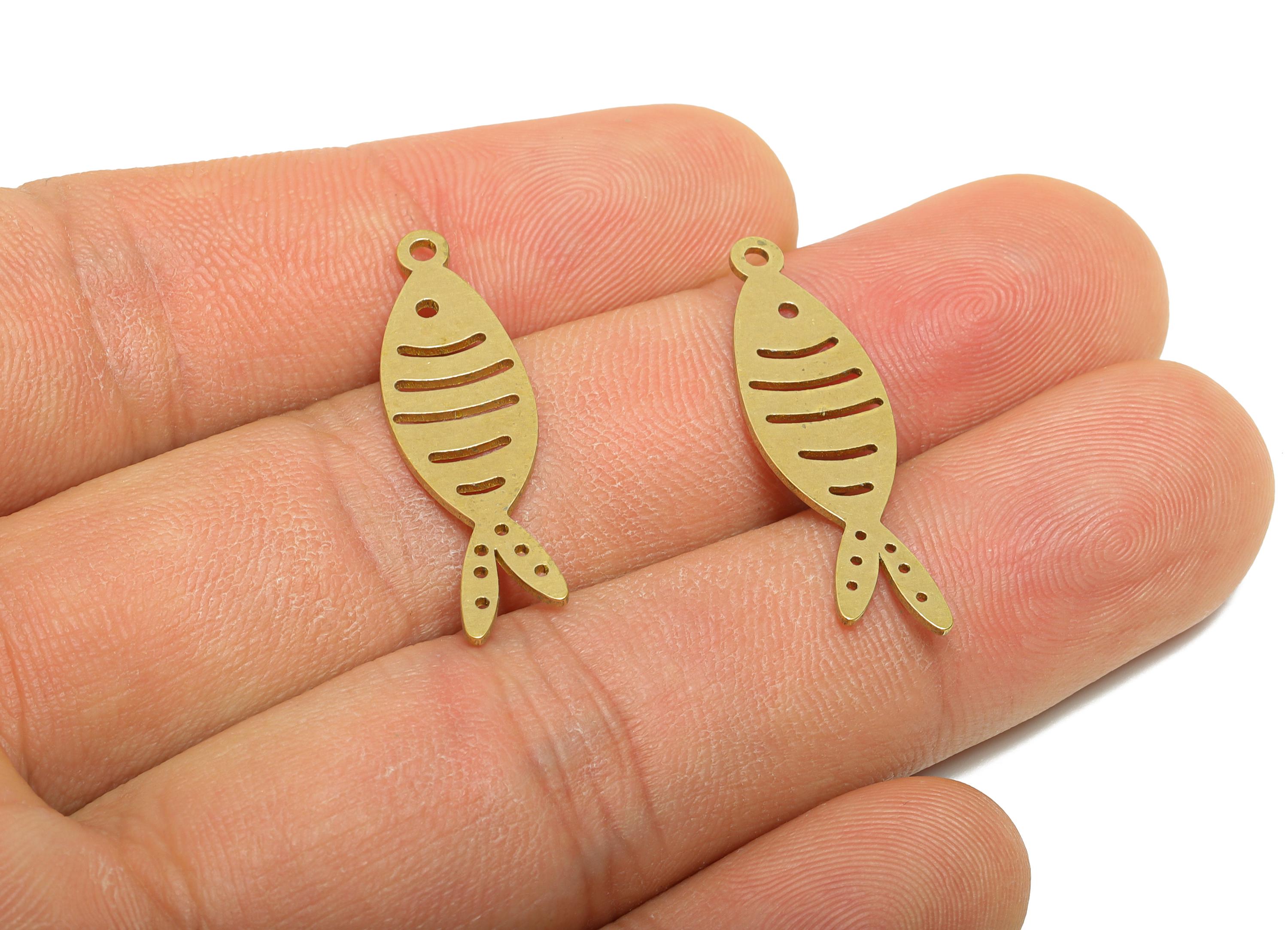 Brass Fish Earring Charms - Raw Brass Marine Life Pendant - Minimalist Fish Design Charm - Jewelry Making Supplies - 30x8.8x0.8mm - PP11494 - DOMEDBAZAAR