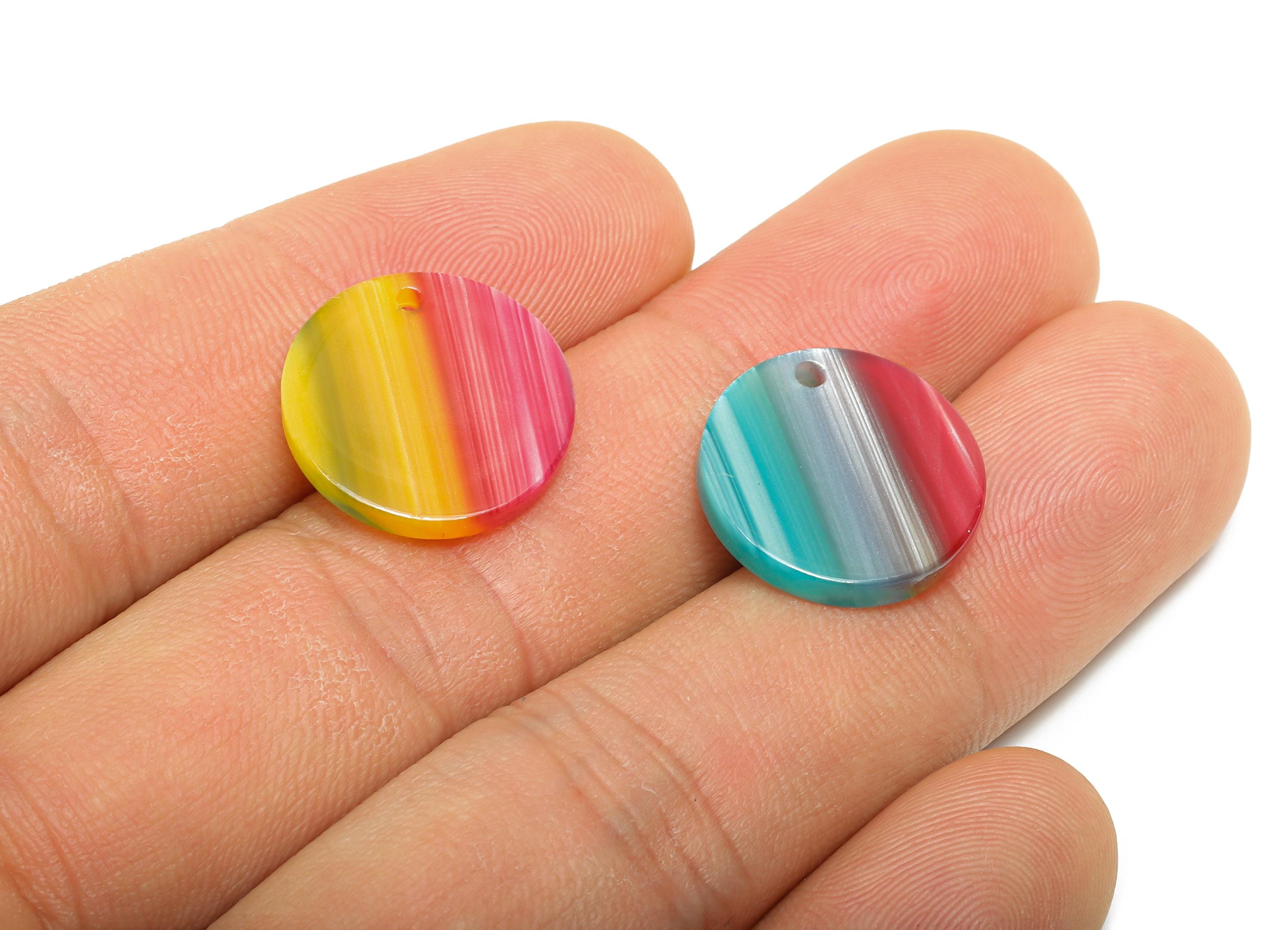16mm Acetic Earring Charm - Striped Pendant - Rainbow Jewelry Component - Jewelry Making - Summer Color Palette - 16x16x2mm - AC2691-A1076 - DOMEDBAZAAR