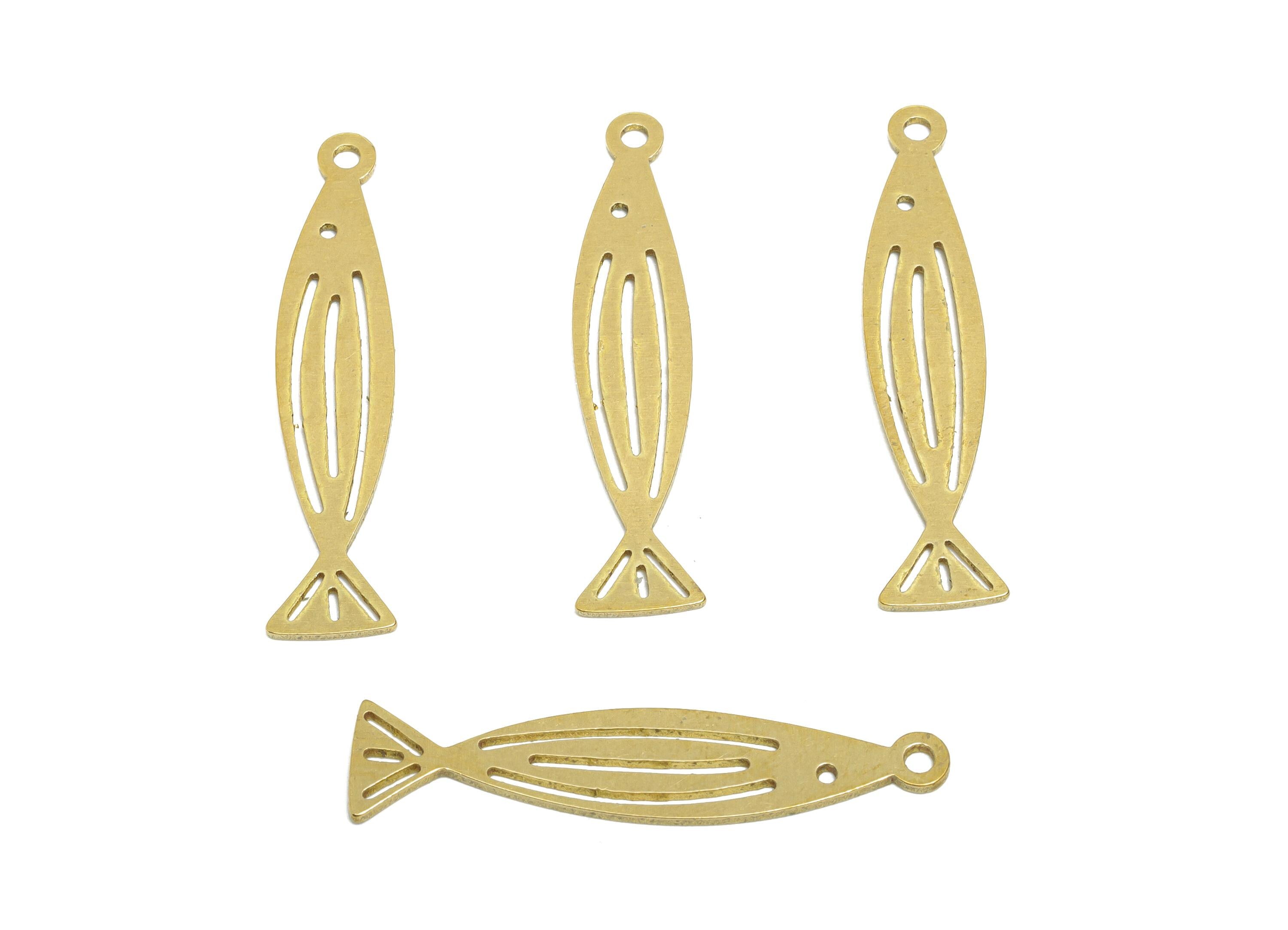 Brass Fish Earring Charm - Raw Brass Marine Life Pendant - Geometric Fish Design Charm - Jewelry Making Supplies - 31.75x6.6x0.8mm - PP11495 - DOMEDBAZAAR