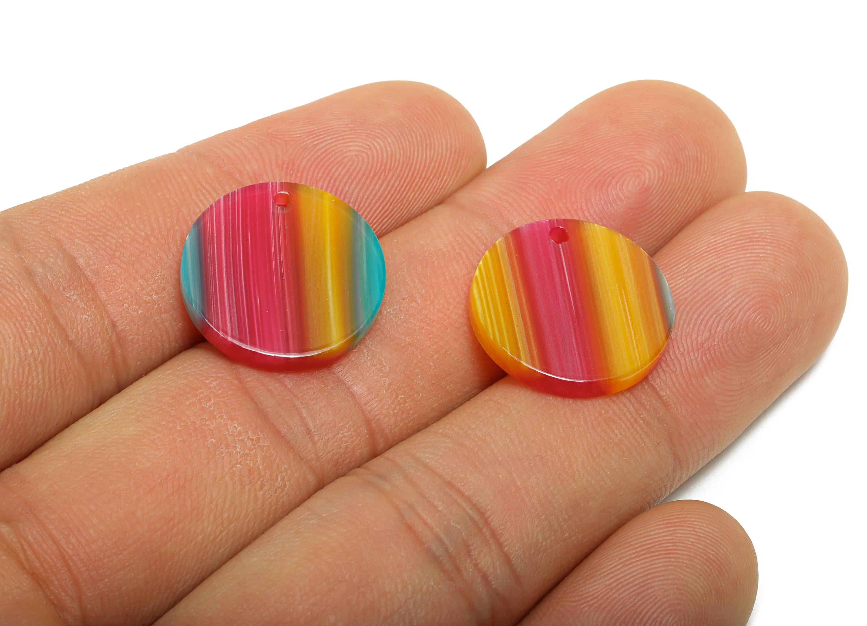 17mm Acetic Earring Charm - Striped Pendant - Rainbow Jewelry Component - DIY Jewelry Making - Summer Color Palette - 17x17x2mm-AC2693-A1076 - DOMEDBAZAAR