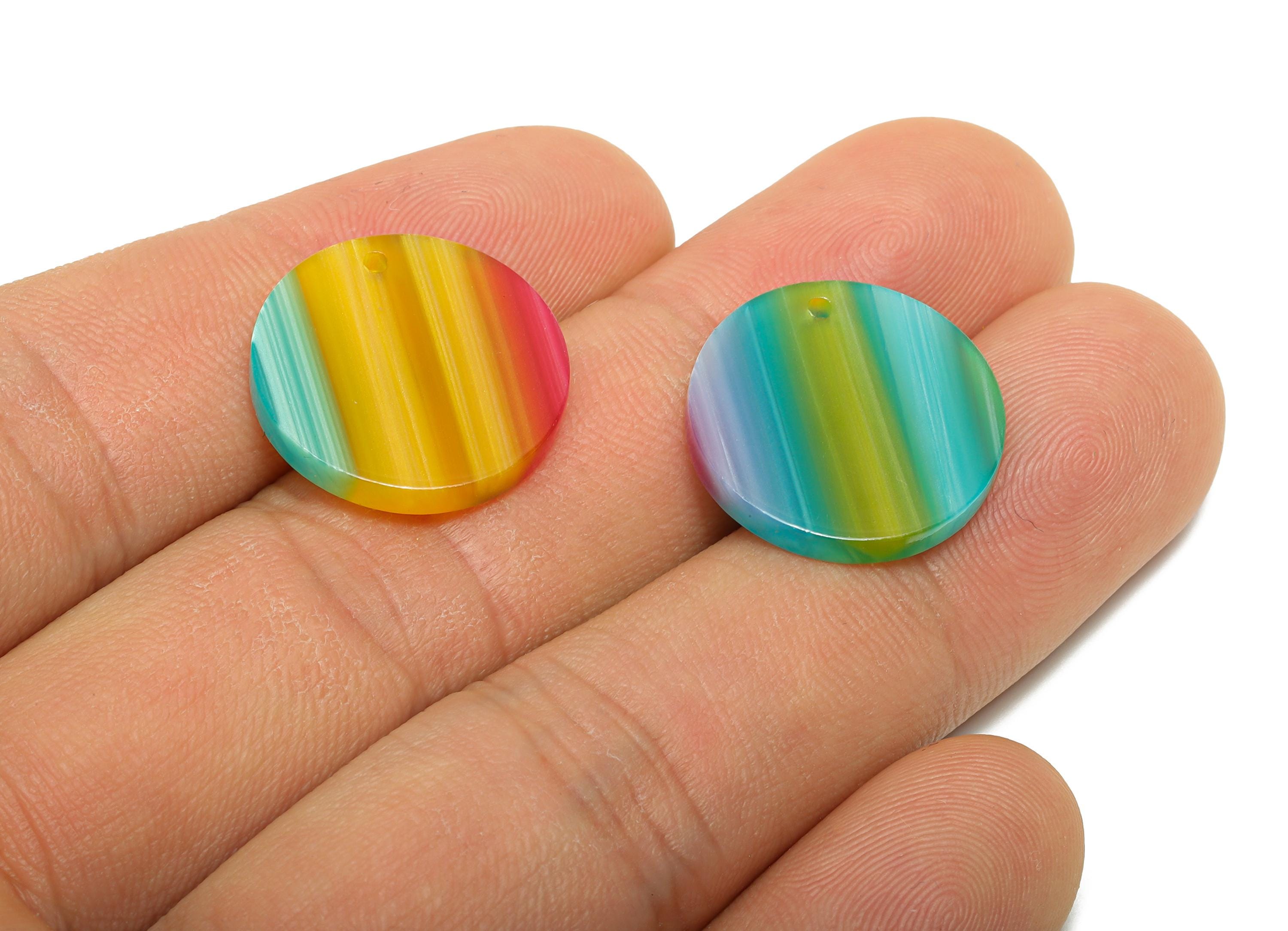 18mm Acetic Earring Charm - Striped Pendant - Rainbow Jewelry Component - DIY Jewelry Making - Summer Color Palette - 18x18x2mm-AC2695-A1076 - DOMEDBAZAAR