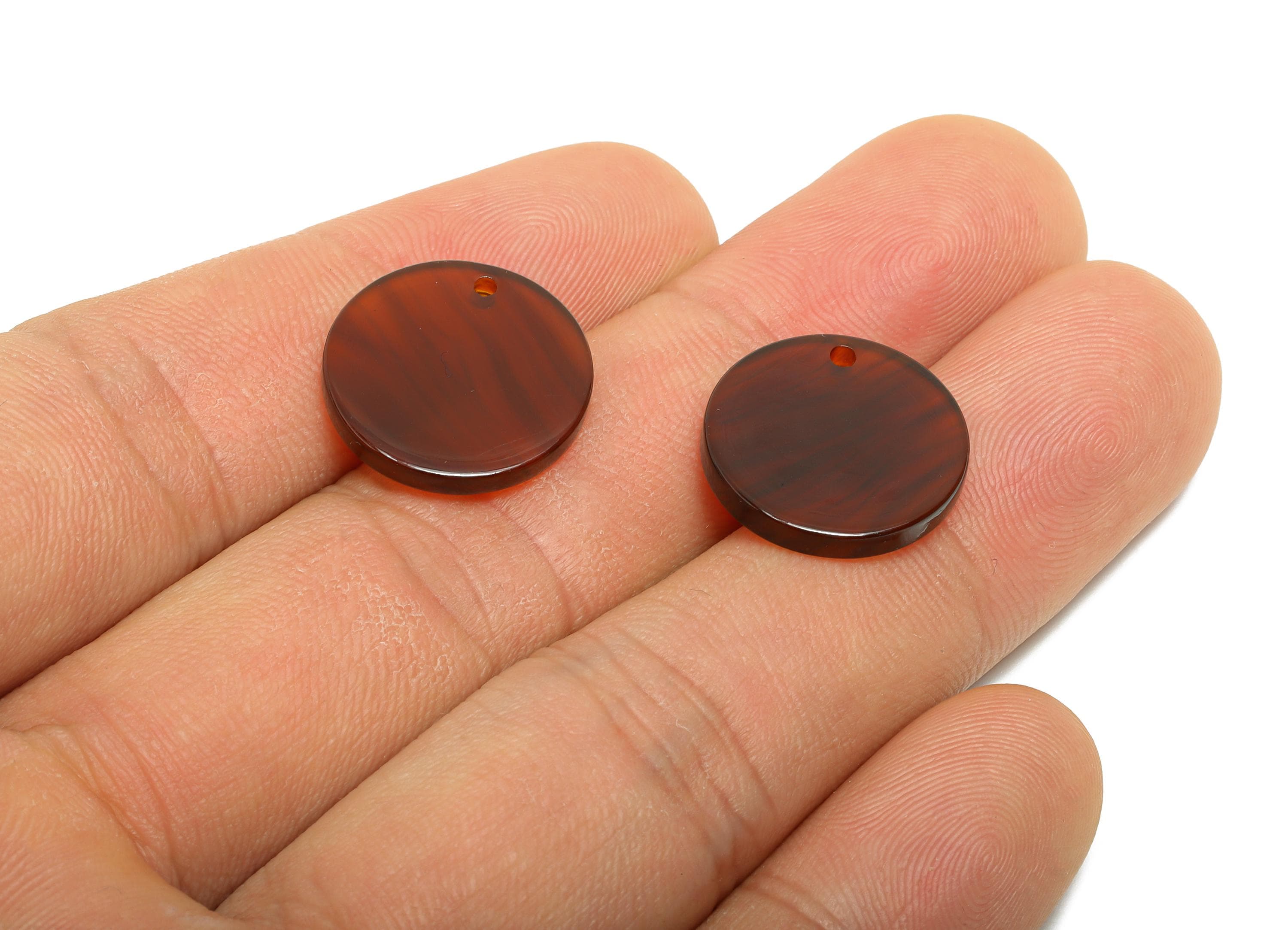 16mm Acetic Round Earring Charm - Brown Marbled Flat Pendant - Handmade Craft Supply - Boho Jewelry Finding - 16x16x2.47mm - AC2691-A1085 - DOMEDBAZAAR