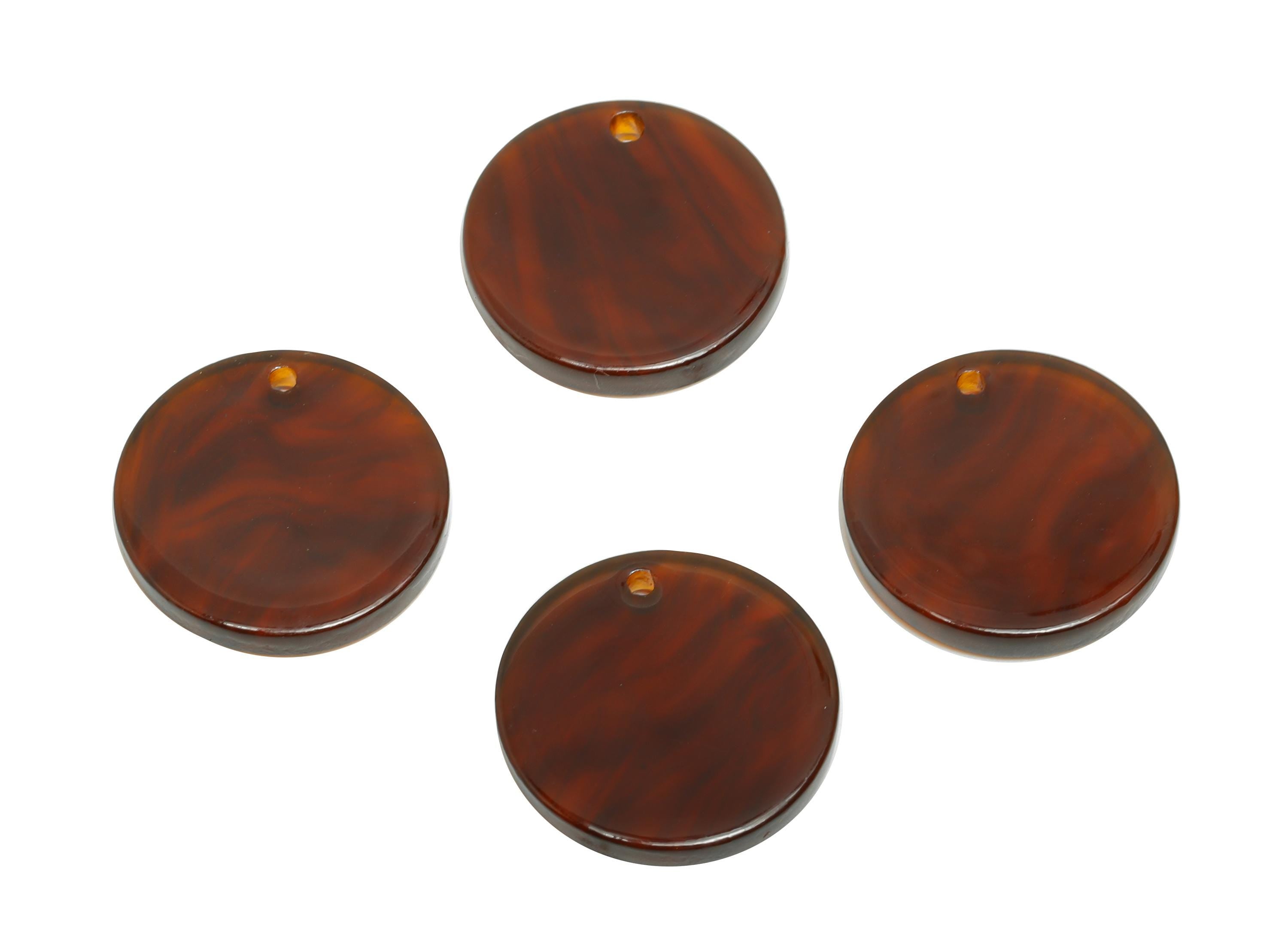 17mm Acetic Round Earring Charm - Brown Marbled Flat Pendant - Handmade Craft Supply - Boho Jewelry Finding - 17.66x17x2mm - AC2693-A1085 - DOMEDBAZAAR