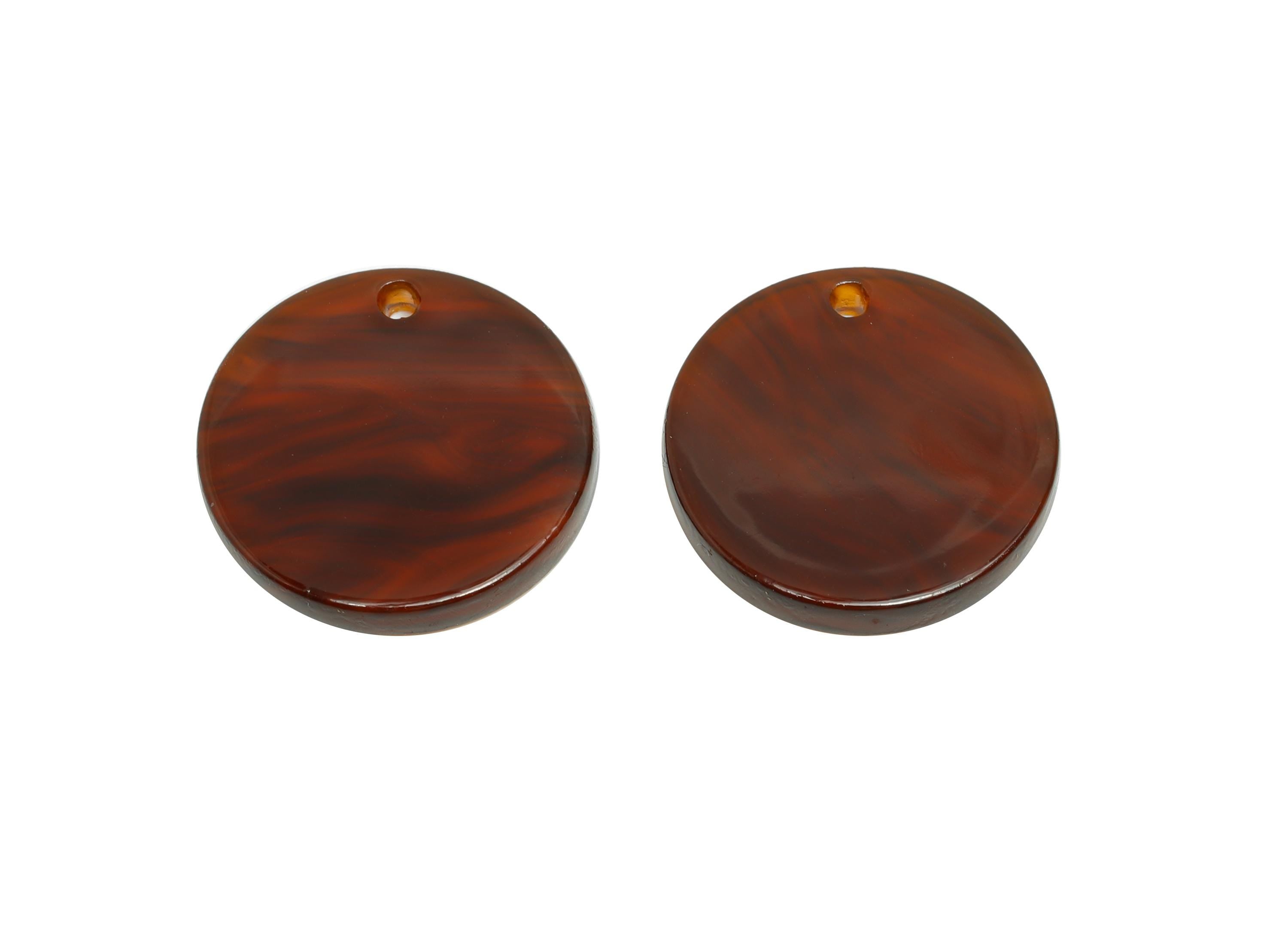 18mm Acetic Round Earring Charm - Brown Marbled Flat Pendant - Handmade Craft Supply - Boho Jewelry Finding - 18x18x2mm - AC2695-A1085 - DOMEDBAZAAR