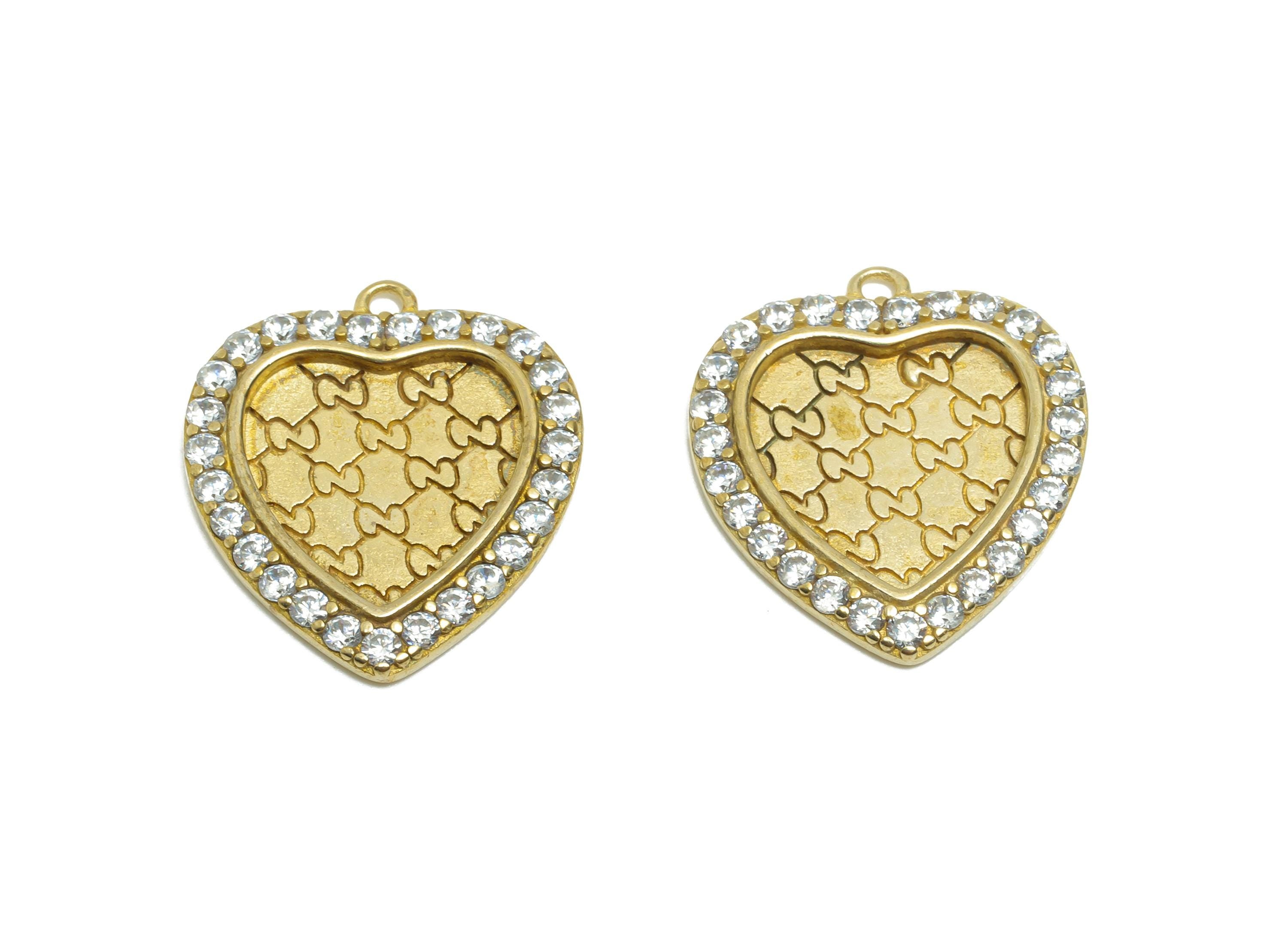 Raw Brass Heart Zircon Pendant - Shinny Zircon Love Pendant - Romantic Heart Charm Base for Shell - Jewelry Making - 19.4x17.2x2mm - PP11471 - DOMEDBAZAAR