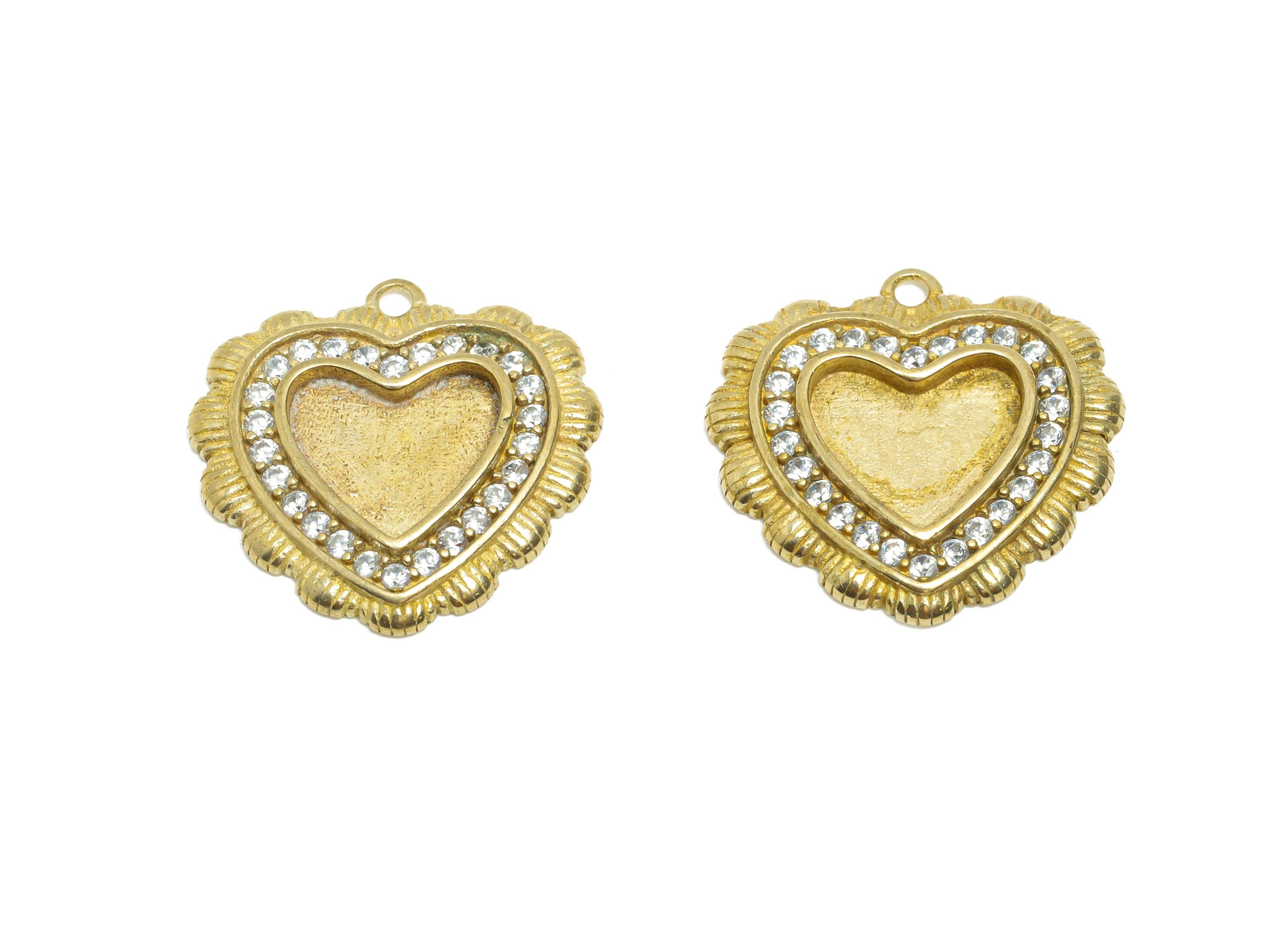 Raw Brass Heart Pendant - Sparkling Zircon Love Pendant - Refined Heart Enamel Setting Pendant - Jewelry Making - 17.7x18x2.5mm - PP11472
