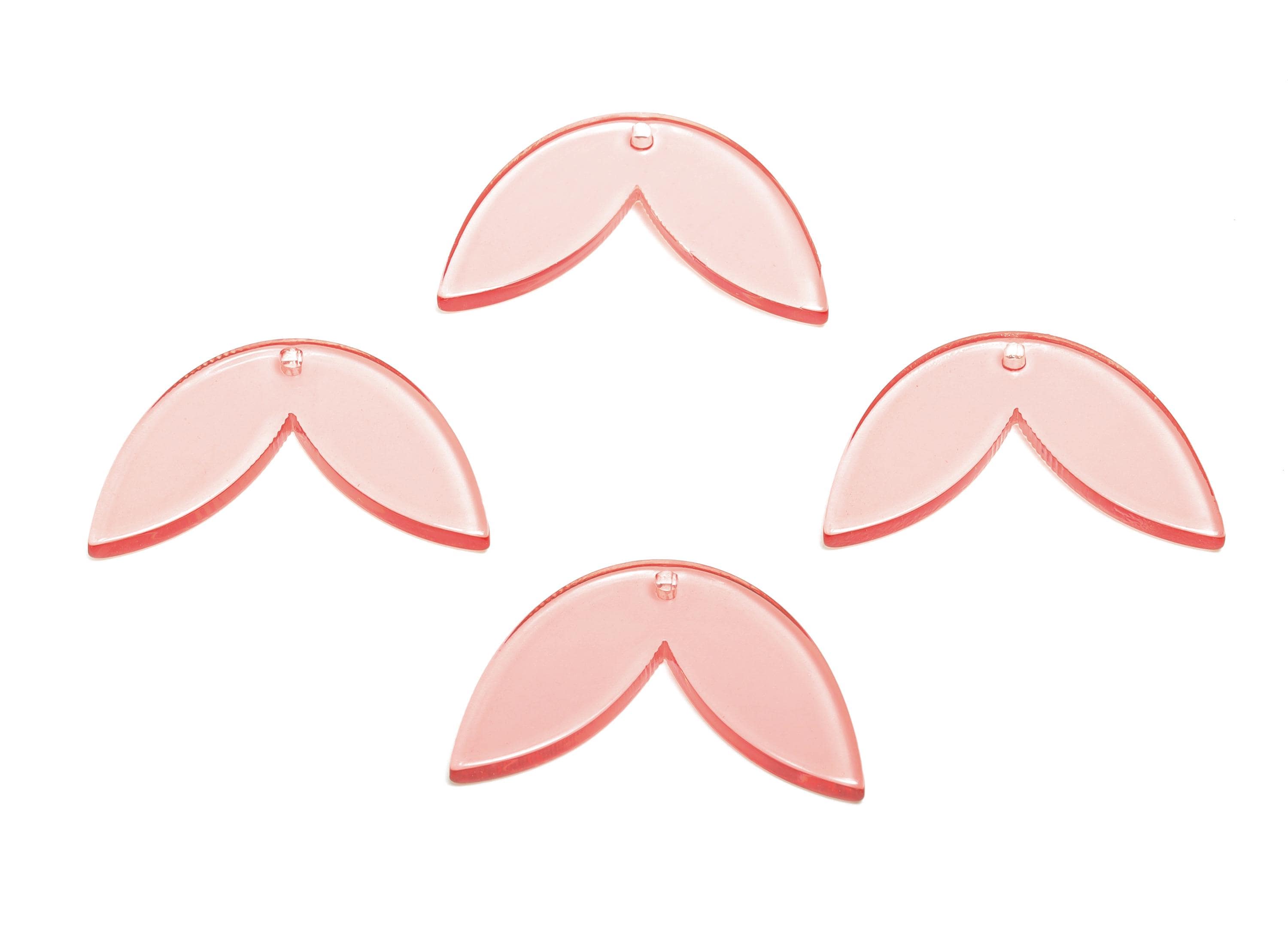 Acrylic Leaf Earring Charm - Transparent Lightweight Pink Pendant - Fashion Jewelry Supply - DIY Jewelry Part - 34x21x2.64mm - AC2699-A69 - DOMEDBAZAAR