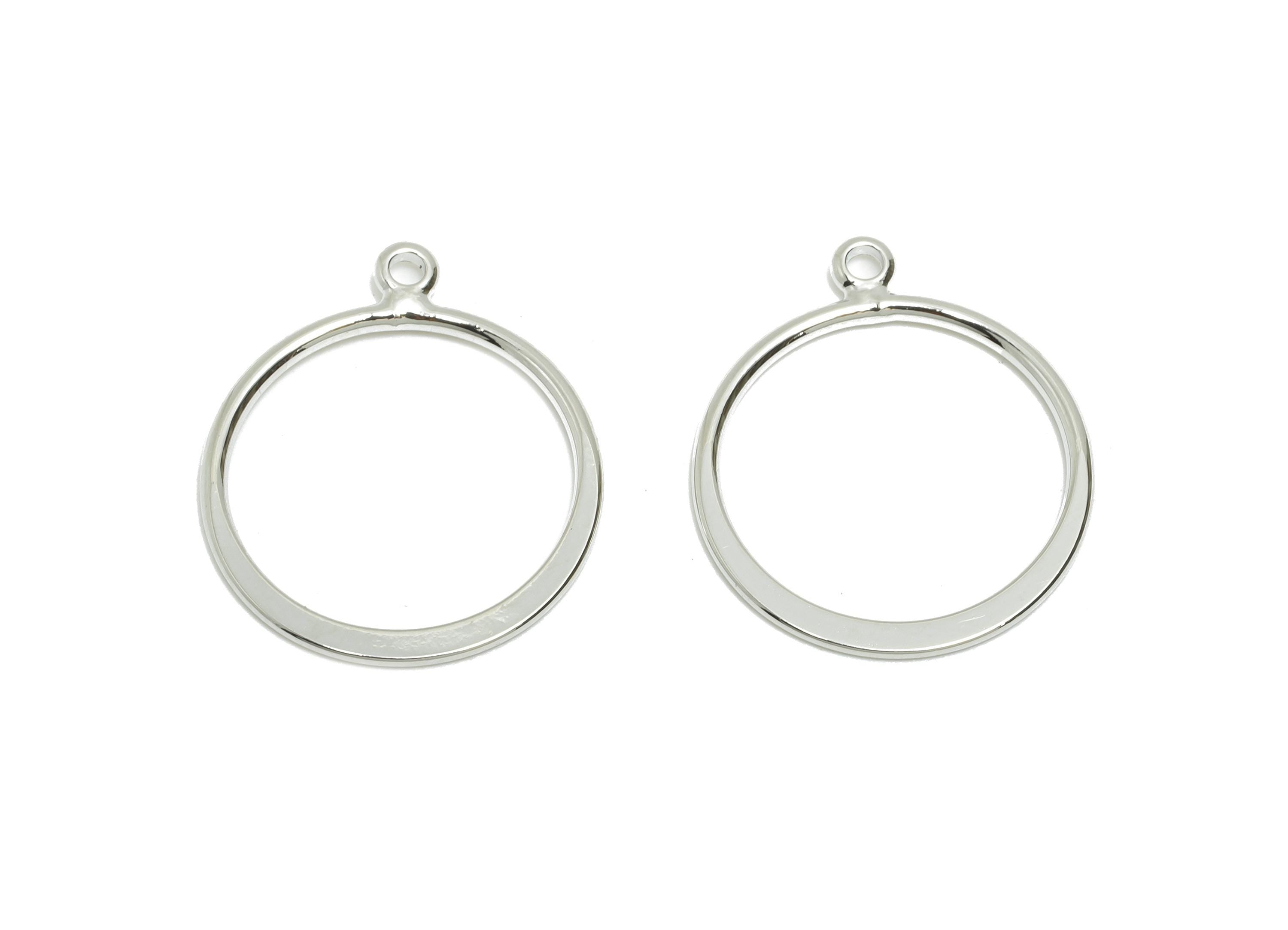 Brass Round Hoop Earring Charm - Lightweight Geometric Frame Charm - Minimalist Jewelry DIY - 18K White Gold Plated - 21.7x18x1mm - RGP11100 - DOMEDBAZAAR