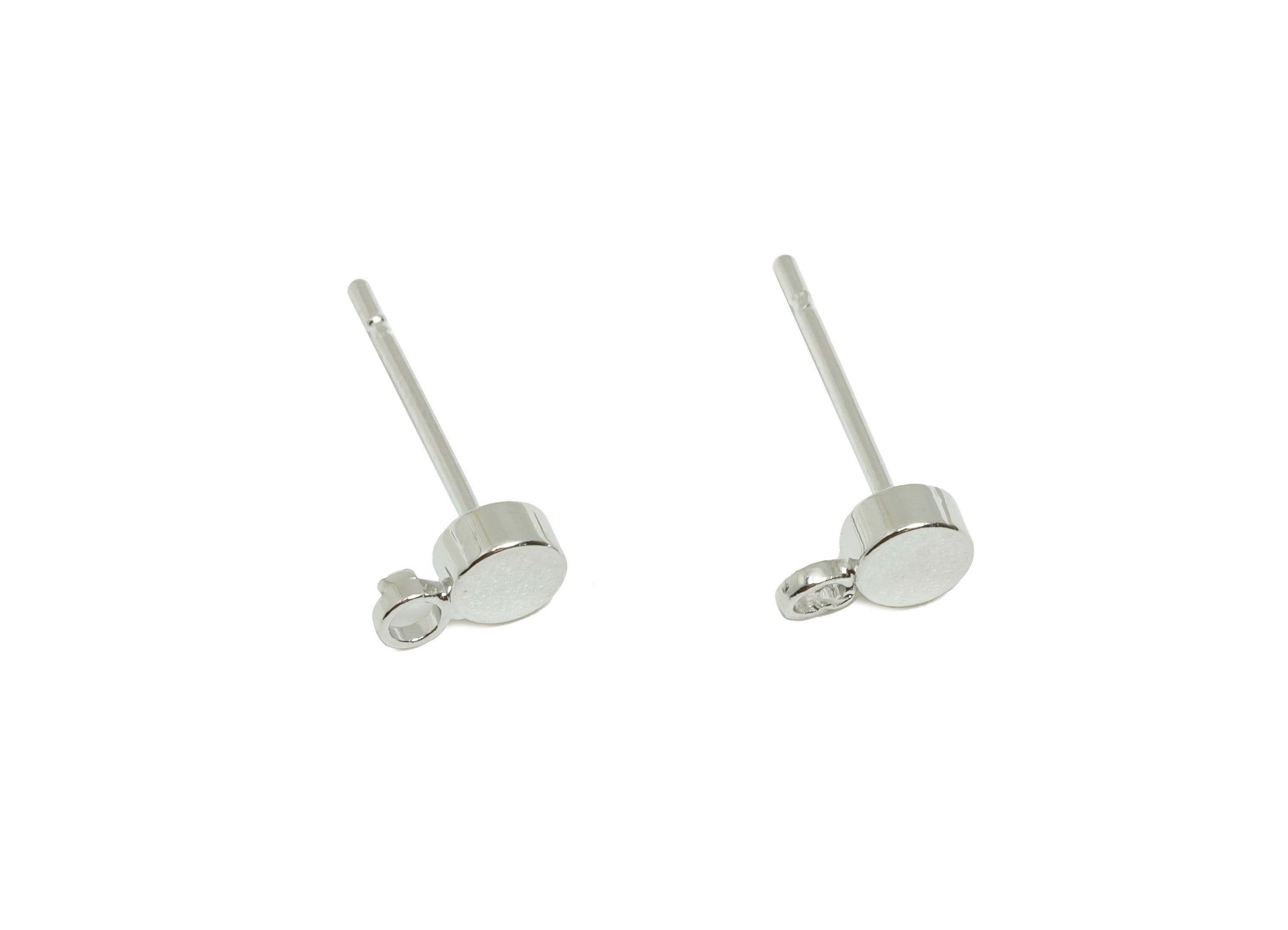 Brass Round Earring Stud - Simple Circle Earring Stud Connector with Loop - Jewelry Making - 18K White Gold Plating - 6.6x4x2mm - RGP11097 - DOMEDBAZAAR