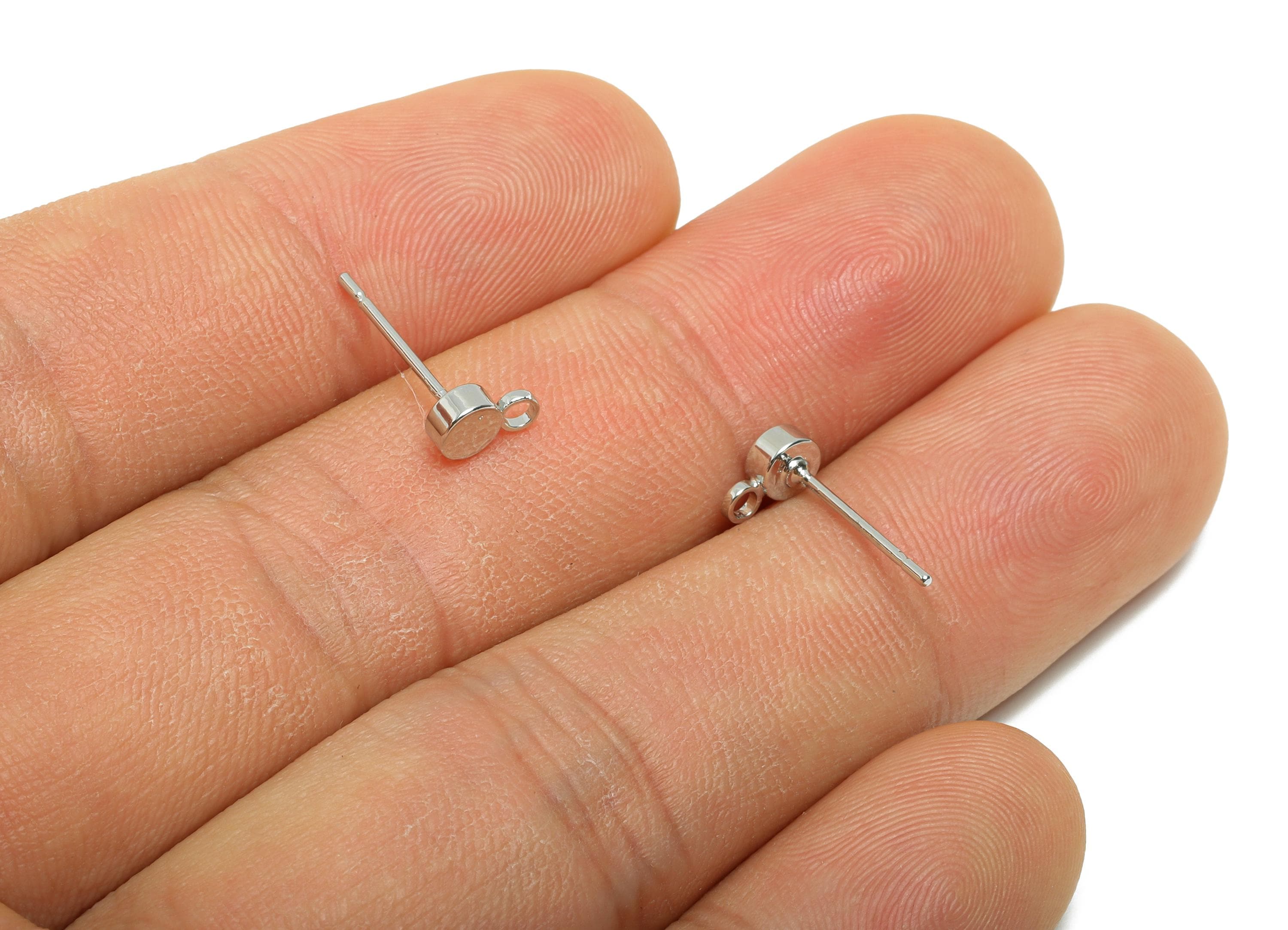 Brass Round Earring Stud - Simple Circle Earring Stud Connector with Loop - Jewelry Making - 18K White Gold Plating - 6.6x4x2mm - RGP11097 - DOMEDBAZAAR