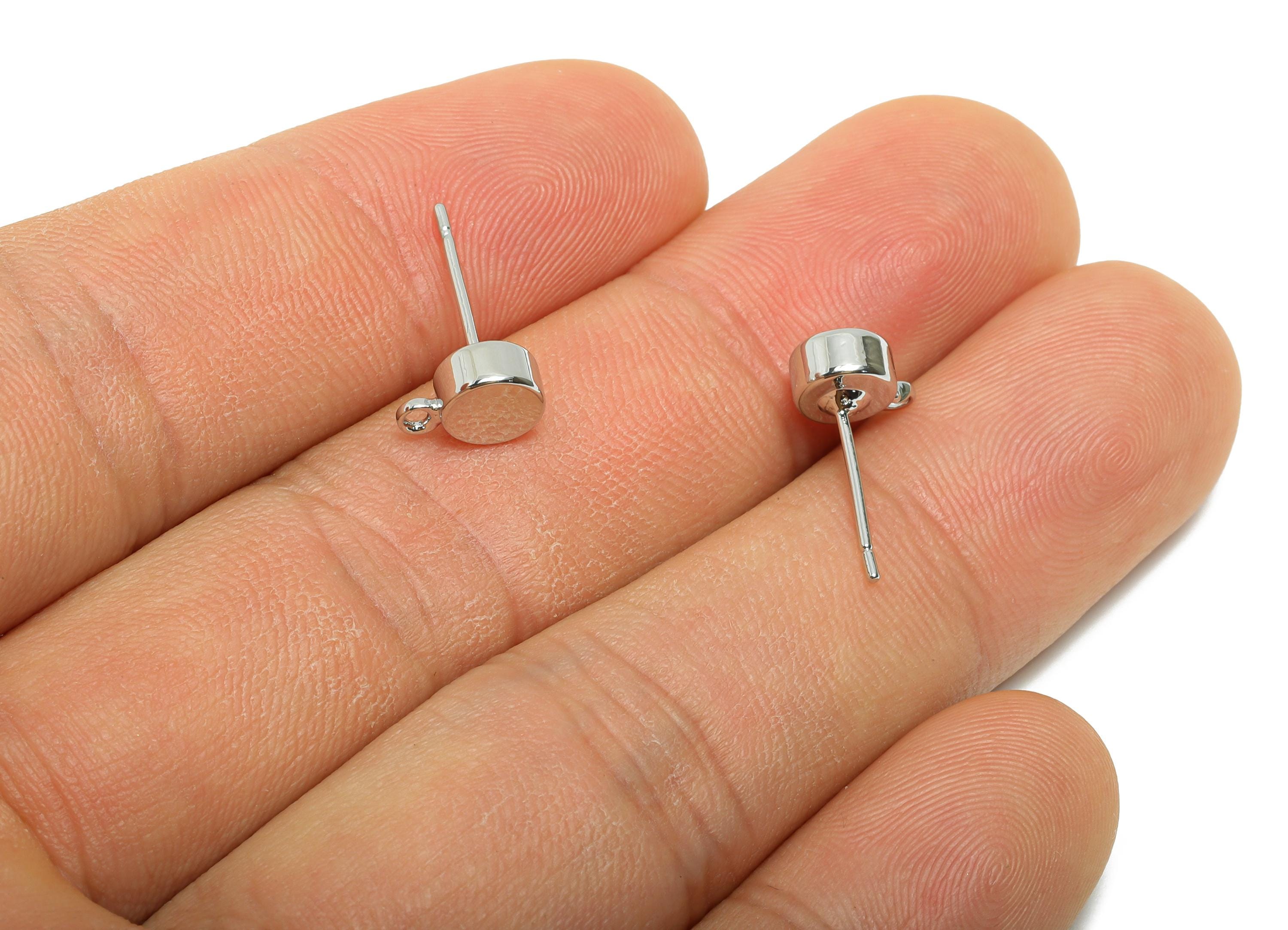 Brass Round Earring Stud - Simple Circle Earring Stud Connector with Loop - Jewelry Making - 18K White Gold Plating - 8.5x6x3mm - RGP11096 - DOMEDBAZAAR
