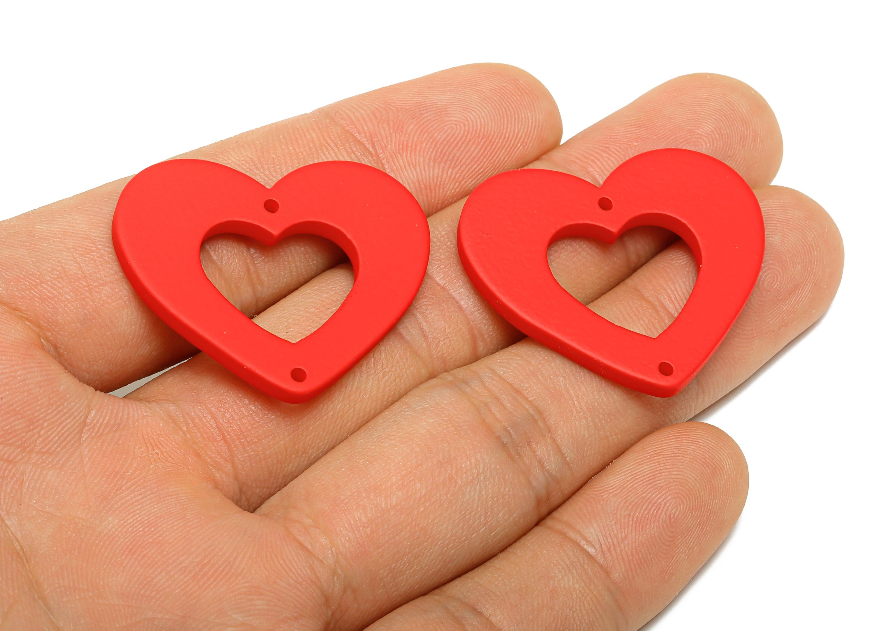 Acrylic Red Heart Connector - Matte Heart Charm - DIY Lightweight Flat Cut-out Craft Piece - Color Code:A1054 - 34x29x3mm-AC3668-A1054 - DOMEDBAZAAR