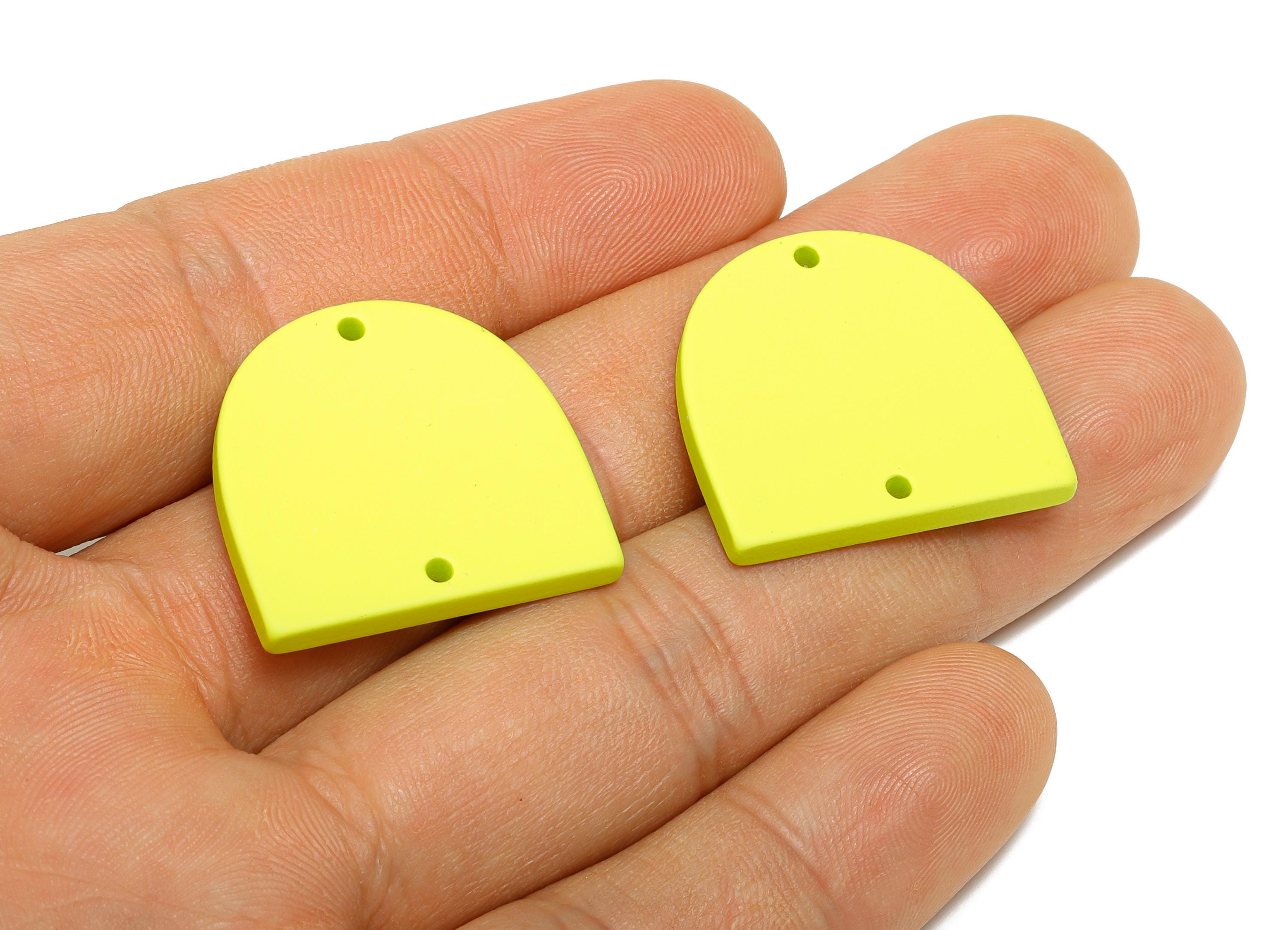 Acrylic Domed Earring Connector - Matte Green D Shape Charm - 2 Holes Geometric Jewelry - Color Code: A1058 - 25x23x3mm - AC3666-A1058 - DOMEDBAZAAR