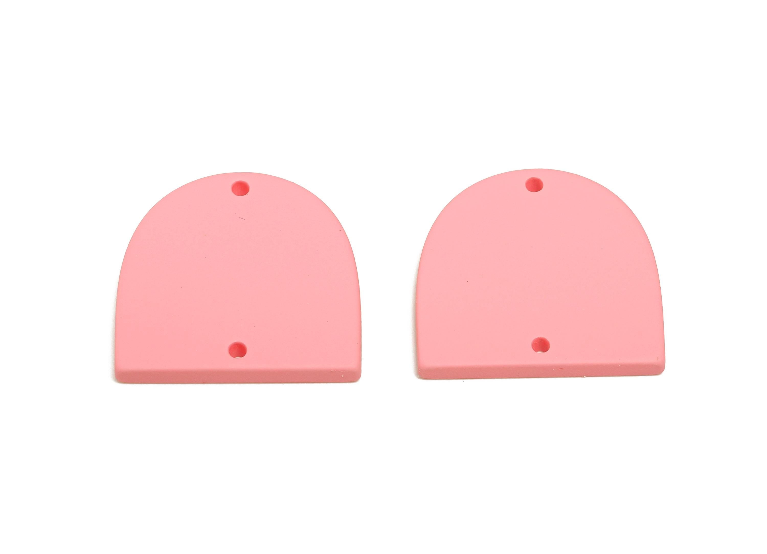 Acrylic Domed Earring Connector - Matte Pink D Shape Charm - 2 Holes Geometric Jewelry - Color Code: A1061 - 25x23x3mm - AC3666-A1061 - DOMEDBAZAAR