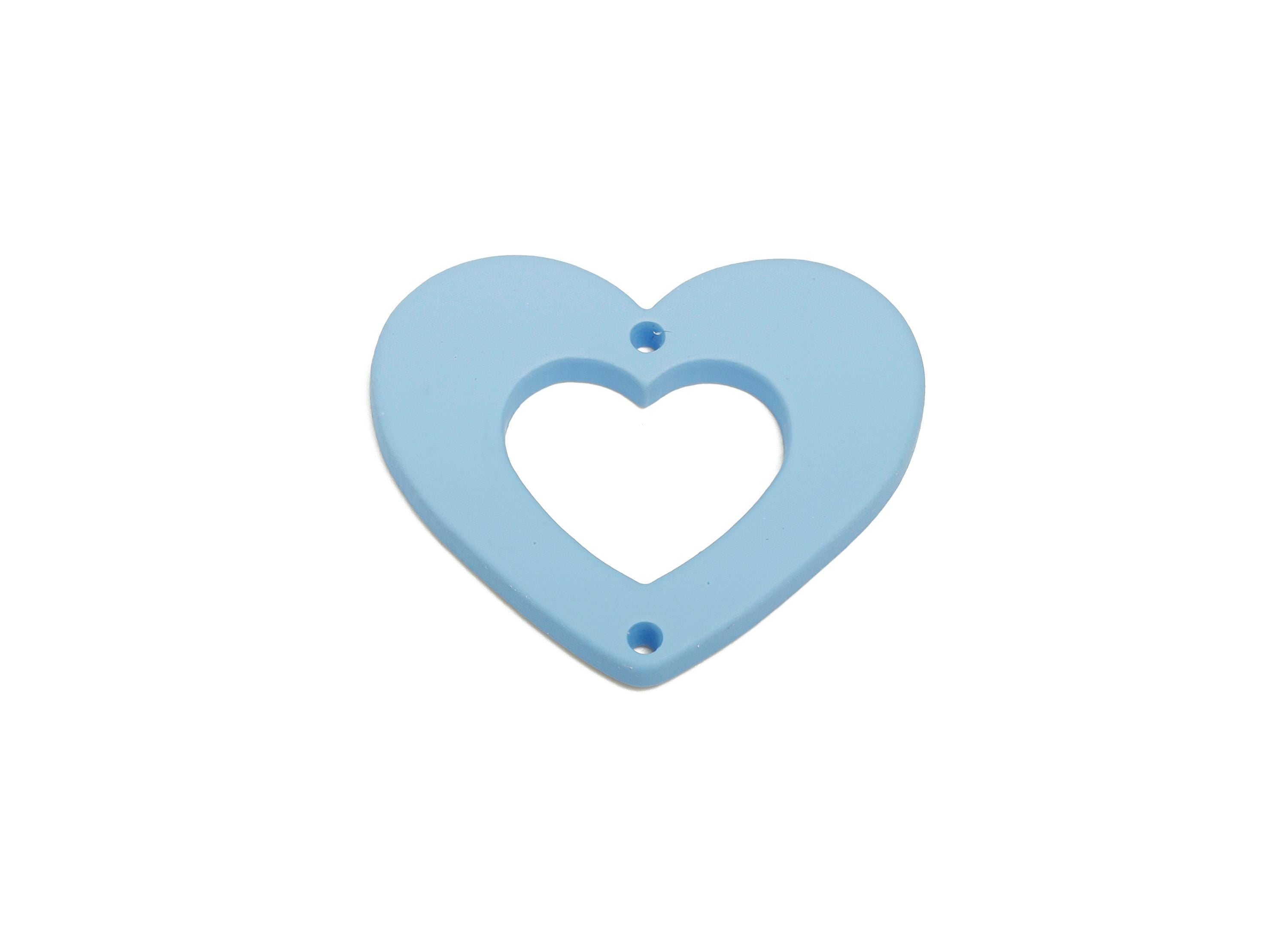 Acrylic Blue Heart Connector - Matte Heart Charm - DIY Lightweight Flat Cut-out Craft Piece - Color Code:A1059 - 34x29x3mm-AC3668-A1059 - DOMEDBAZAAR