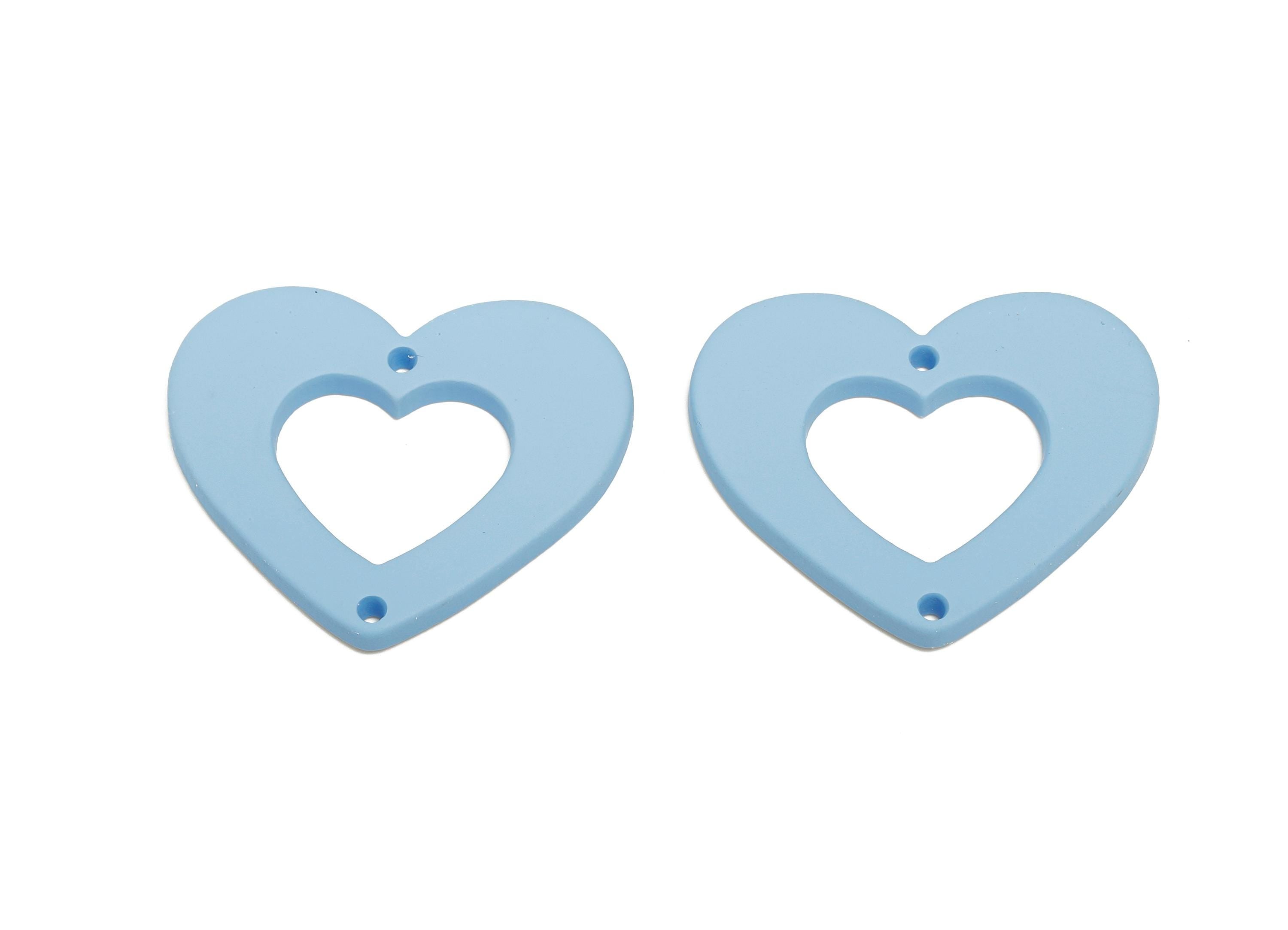 Acrylic Blue Heart Connector - Matte Heart Charm - DIY Lightweight Flat Cut-out Craft Piece - Color Code:A1059 - 34x29x3mm-AC3668-A1059 - DOMEDBAZAAR