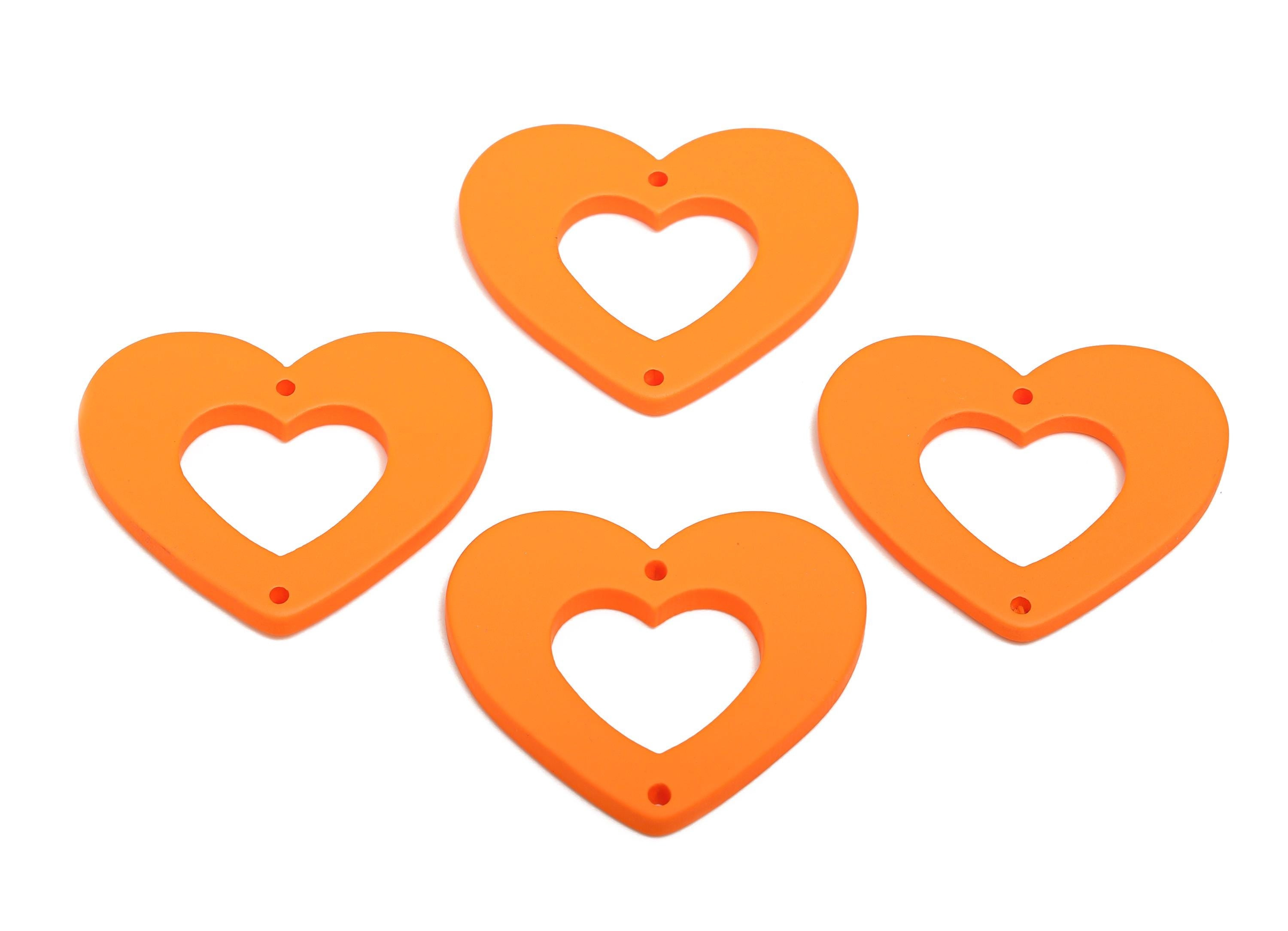 Acrylic Orange Heart Connector - Matte Heart Charm - DIY Lightweight Flat Cut-out Craft Piece - Color Code:A1056 - 34x29x3mm-AC3668-A1056 - DOMEDBAZAAR