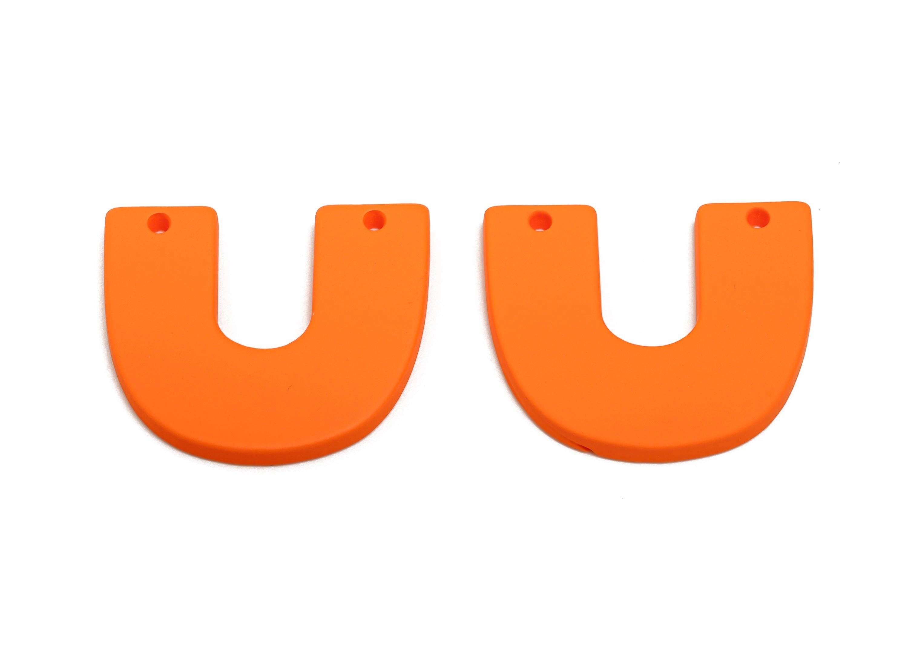 Acrylic U Shape Earring Connector - Matte Orange Horseshoe Charms - 2 Holes Geometric Jewelry - Color Code: A1056 - 30x26x3mm - AC3676-A1056 - DOMEDBAZAAR