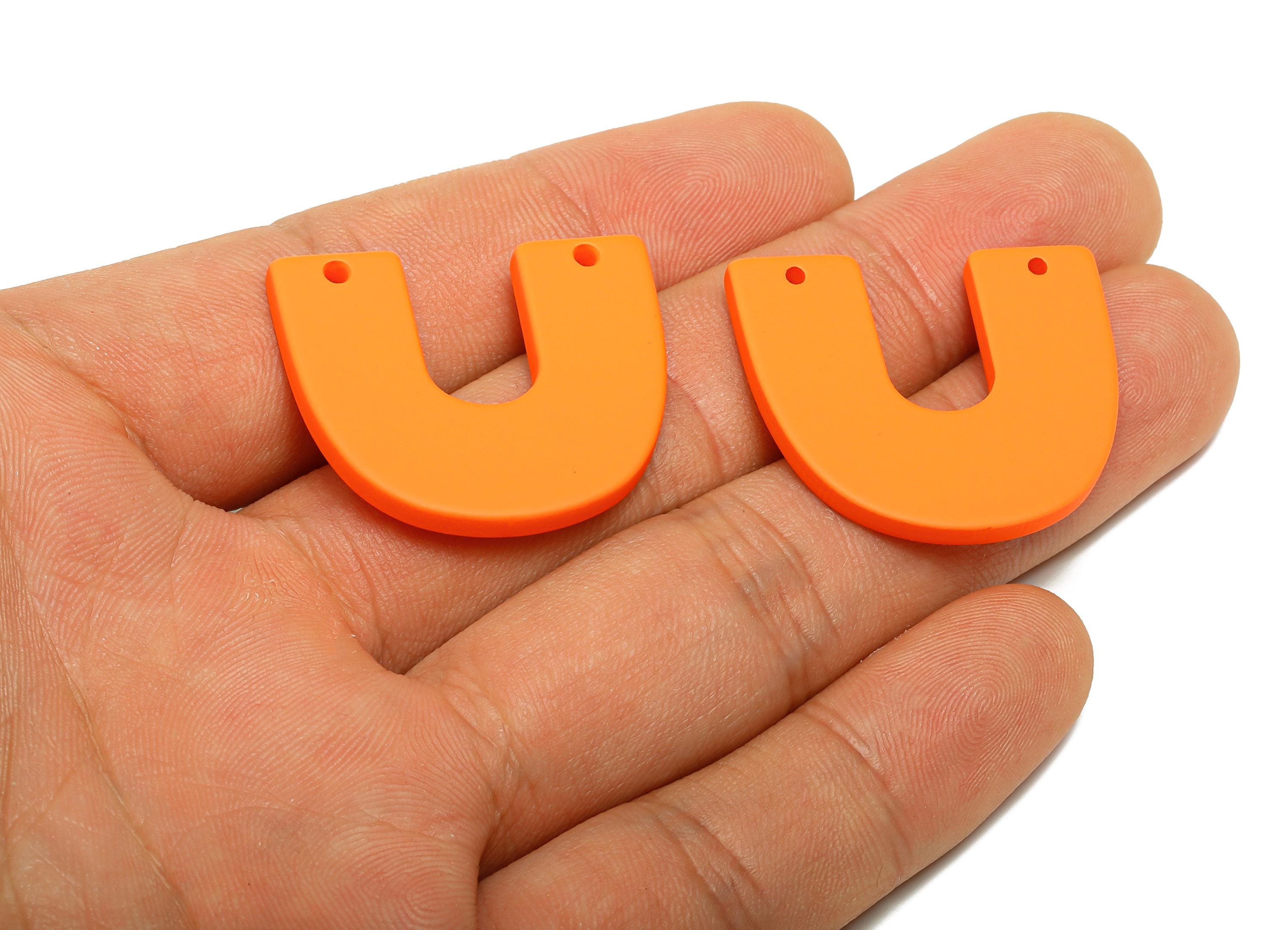 Acrylic U Shape Earring Connector - Matte Orange Horseshoe Charms - 2 Holes Geometric Jewelry - Color Code: A1056 - 30x26x3mm - AC3676-A1056 - DOMEDBAZAAR