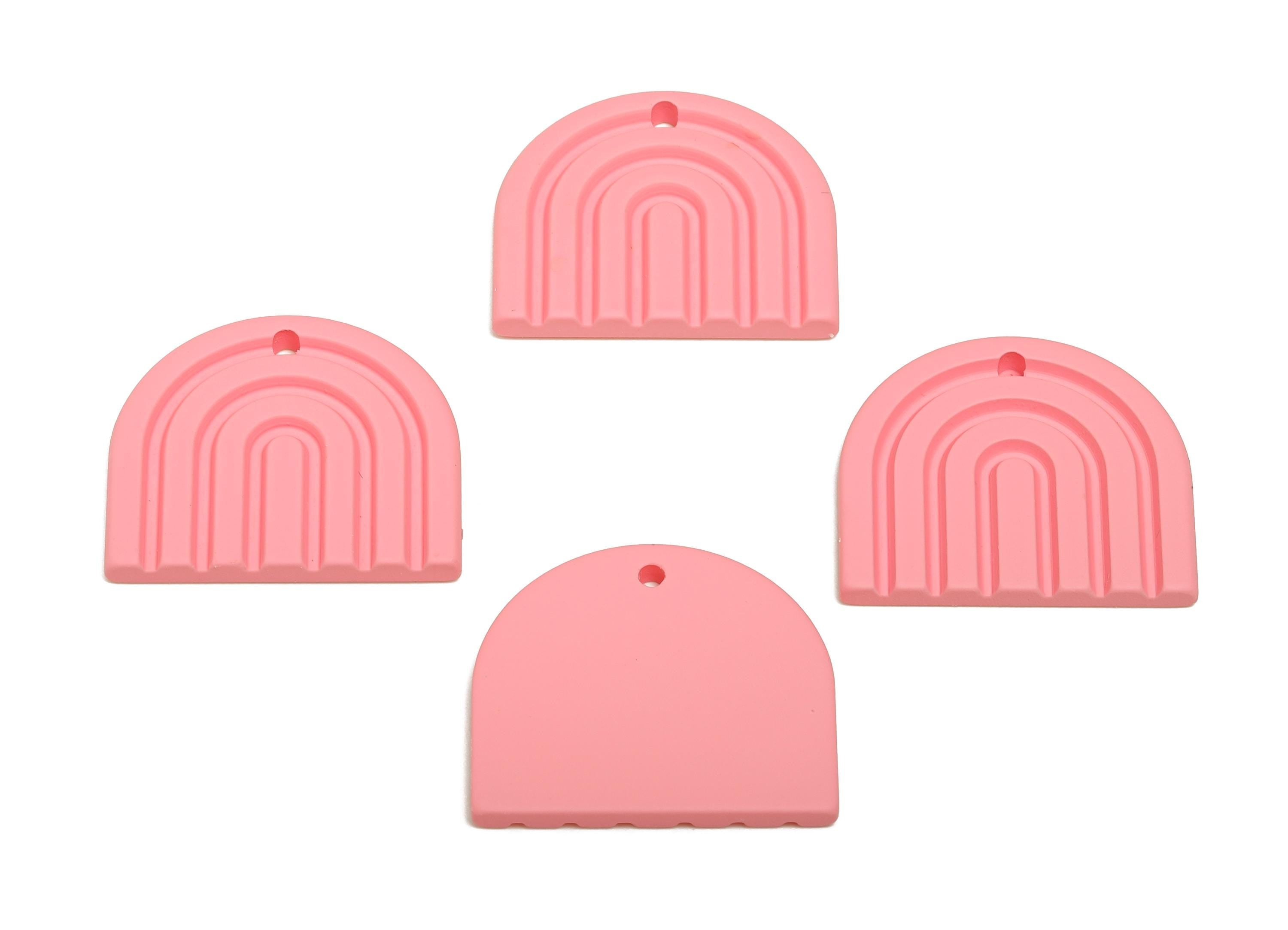 Acrylic Rainbow Earring Charm - Matte Pink Domed Geometric Pendant - DIY Jewelry Supply - Color Code: A1065 - 28x24.7x3mm - AC3664-A1065 - DOMEDBAZAAR