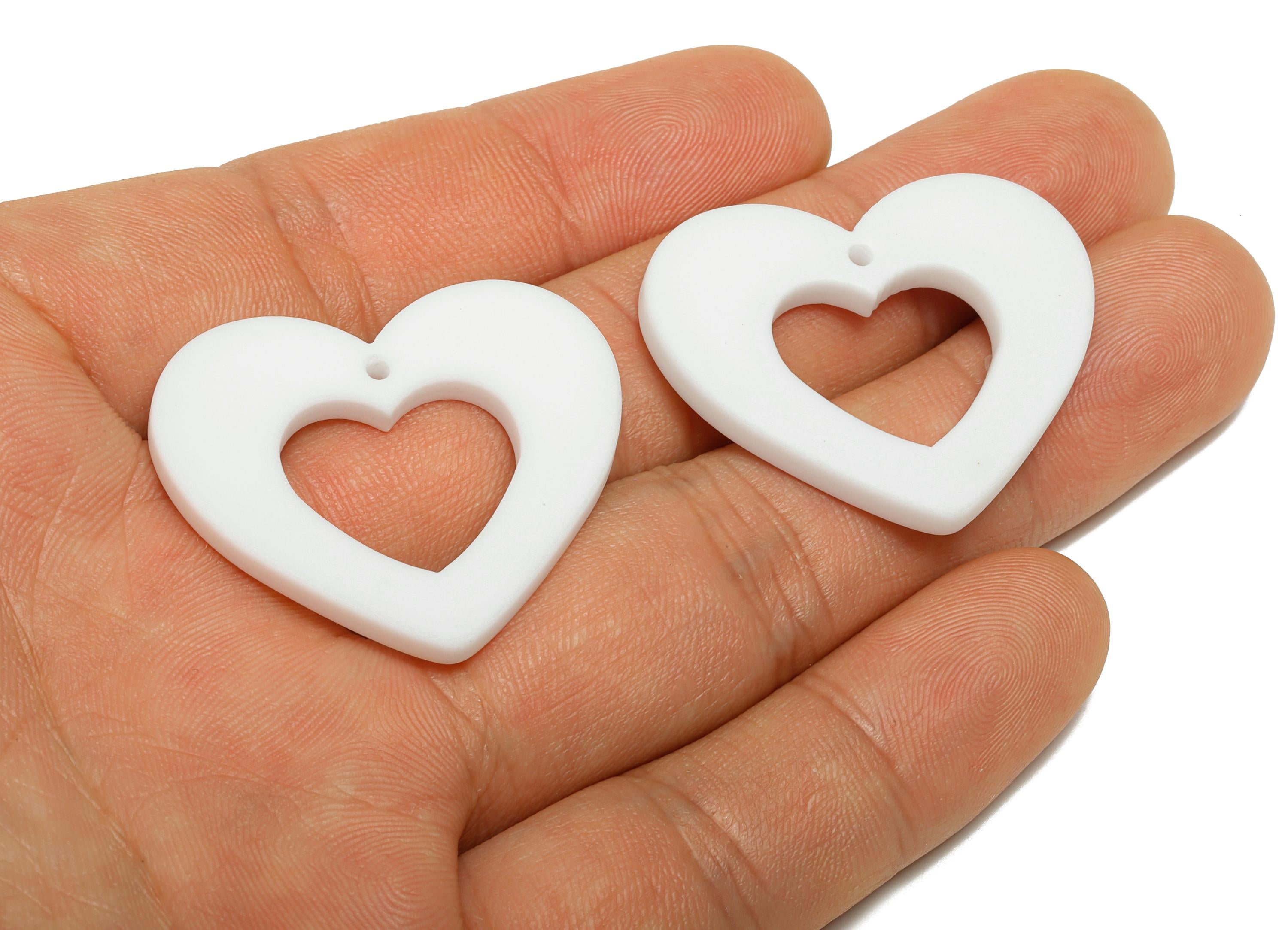 Acrylic Heart Earring Charm - Matte White Heart Charm - Lightweight Flat Heart Cut-out Charm - Color Code: A1053 - 34x29x3mm - AC3667-A1053 - DOMEDBAZAAR