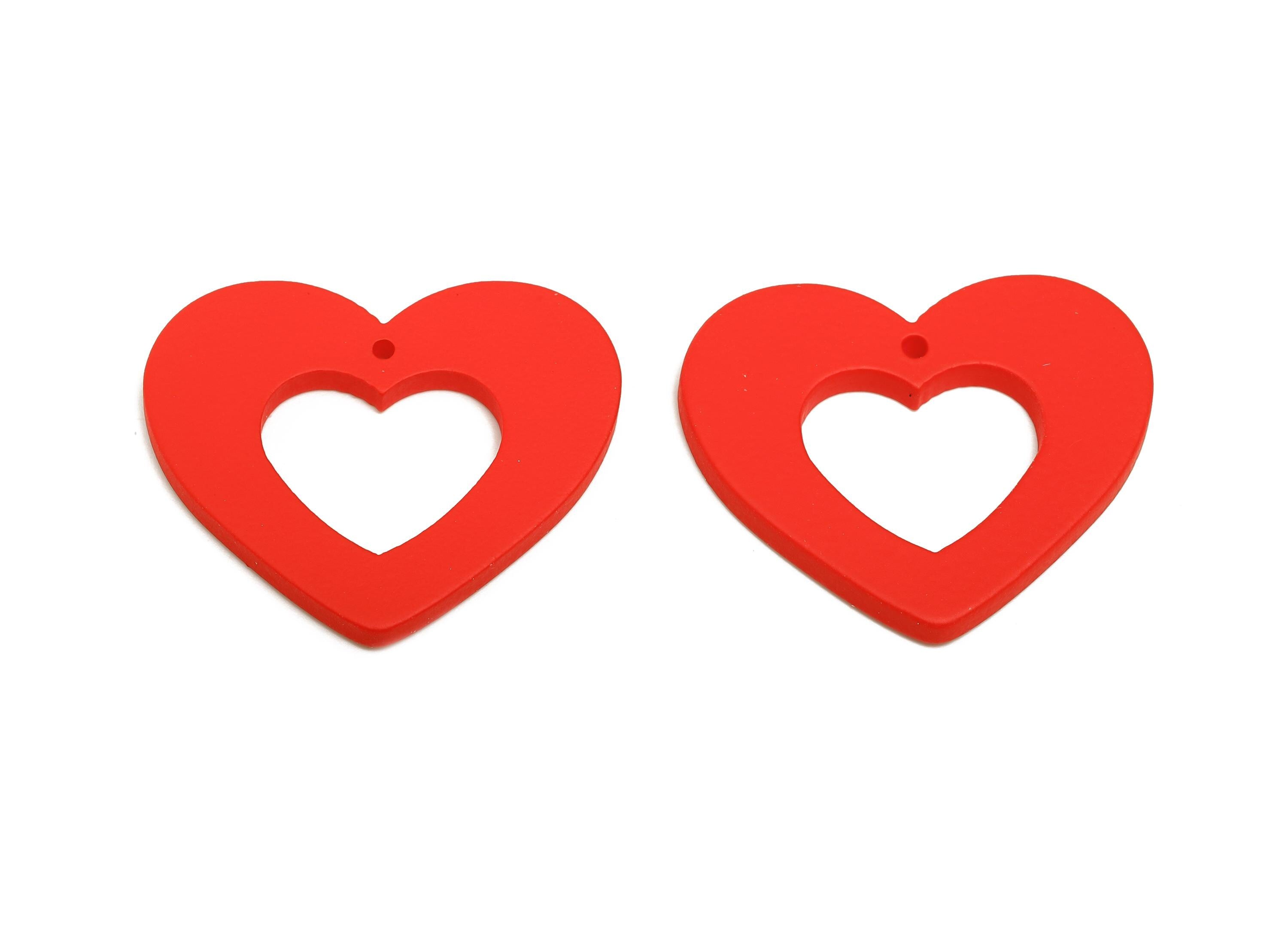 Acrylic Heart Earring Charm - Matte Red Heart Charm - Lightweight Flat Heart Cut-out Charm - Color Code: A1054 - 34x29x3mm - AC3667-A1054 - DOMEDBAZAAR