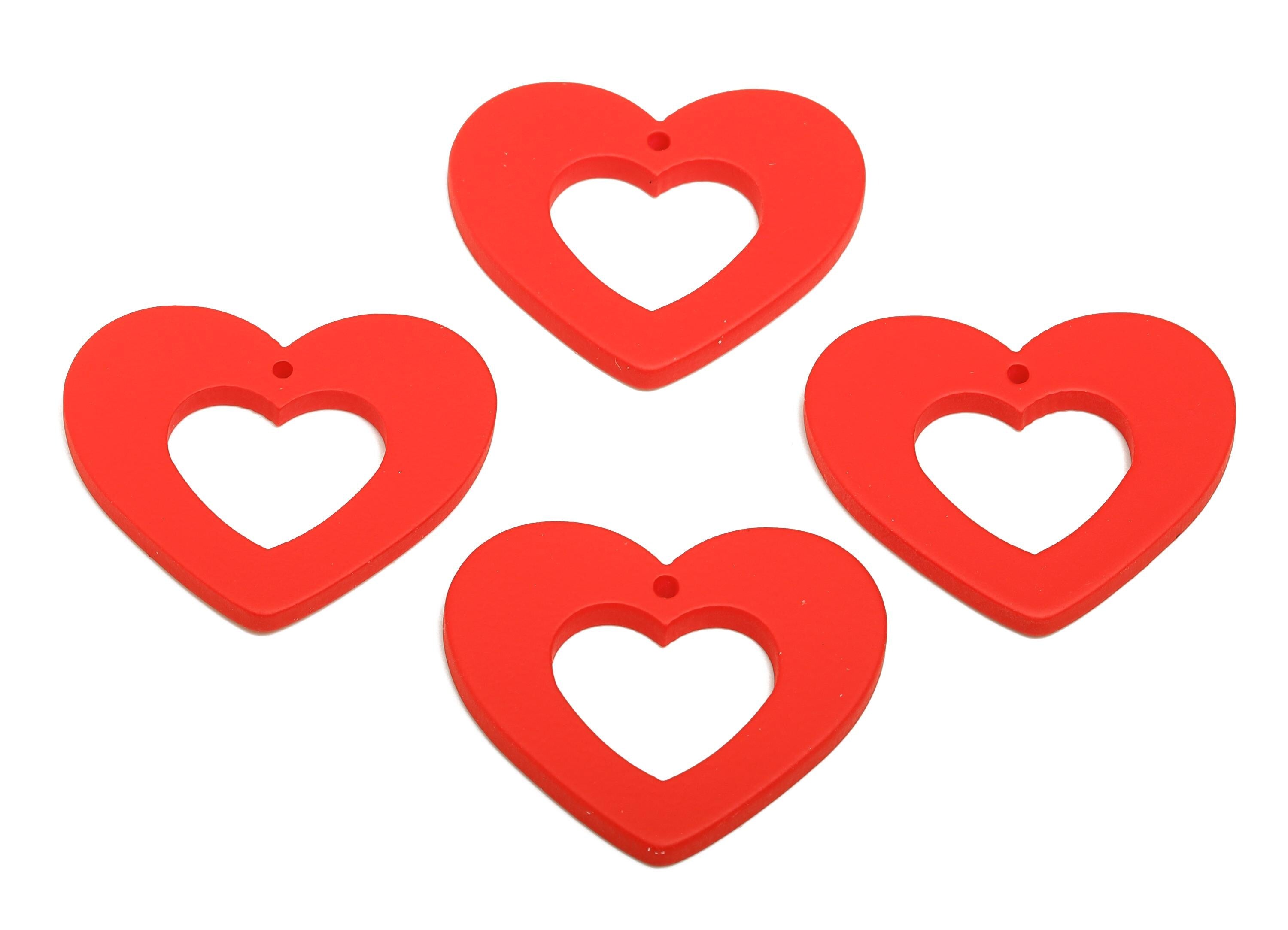 Acrylic Heart Earring Charm - Matte Red Heart Charm - Lightweight Flat Heart Cut-out Charm - Color Code: A1054 - 34x29x3mm - AC3667-A1054 - DOMEDBAZAAR