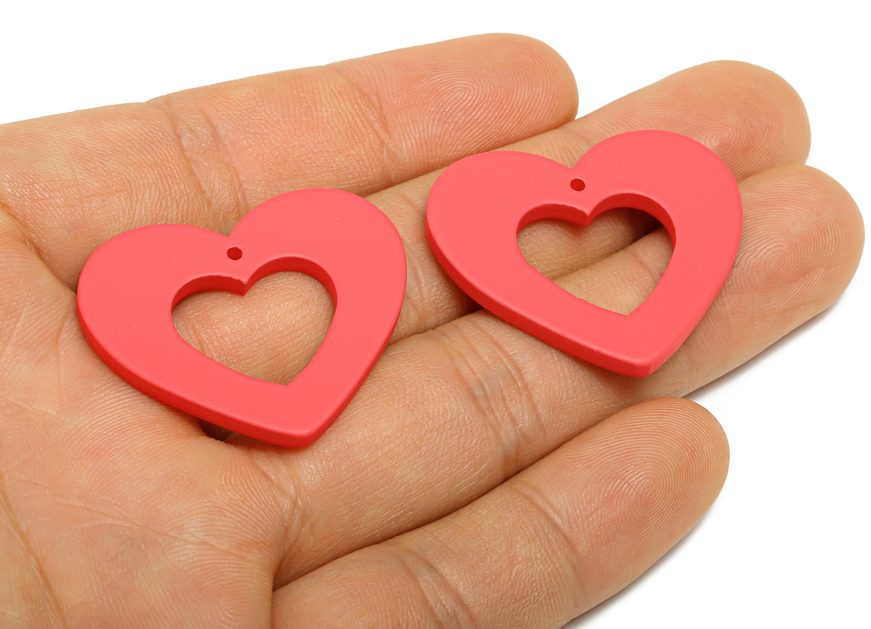 Acrylic Heart Earring Charm - Matte Red Heart Charm - Lightweight Flat Heart Cut-out Charm - Color Code: A1055 - 34x29x3mm - AC3667-A1055 - DOMEDBAZAAR