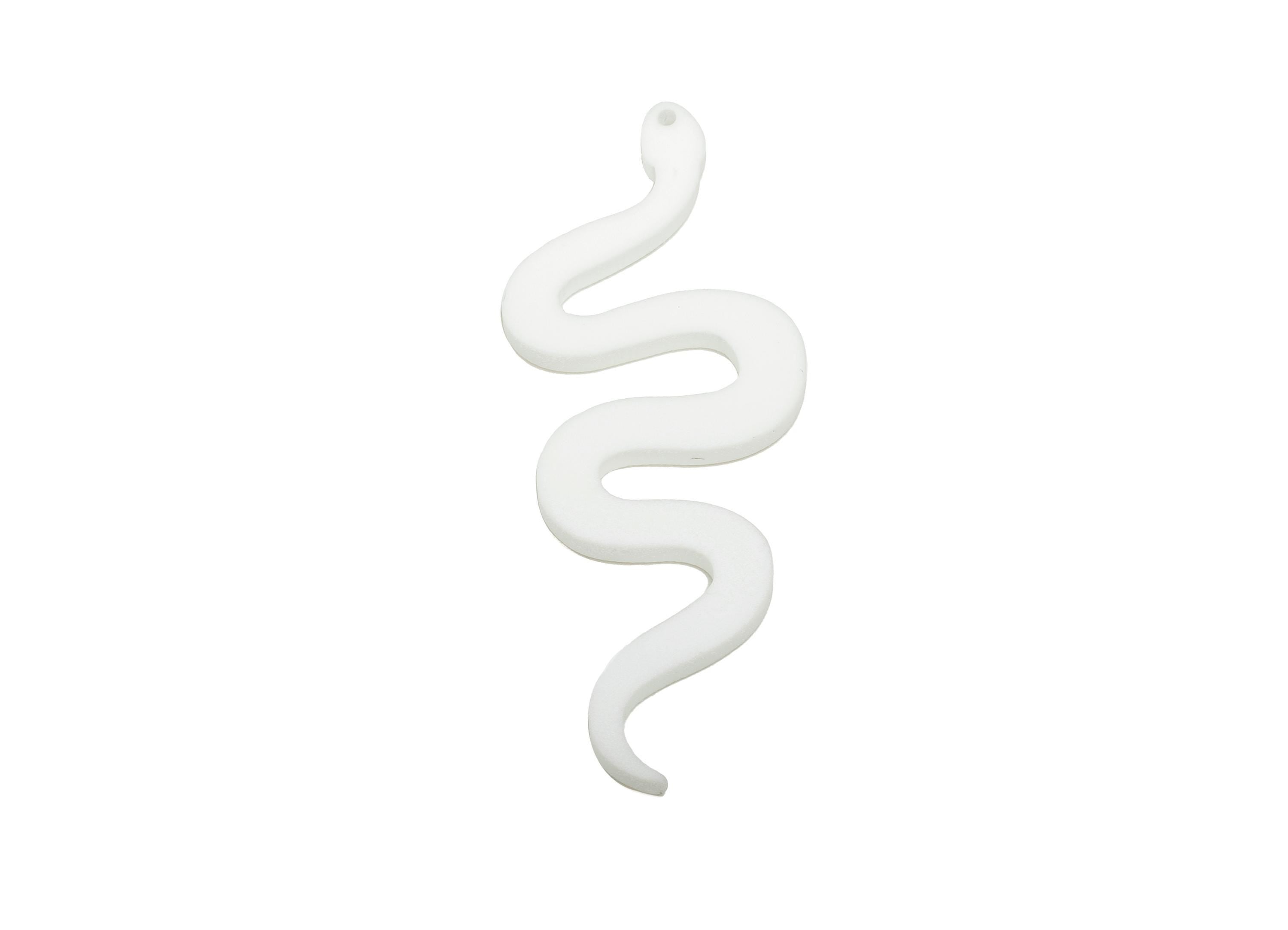 Acrylic White Snake Pendant - Matte Snake Earring Charm - Lightweight Flat Serpent Pendant - Color Code: A1053 - 63x24x3mm - AC3674-A1053 - DOMEDBAZAAR