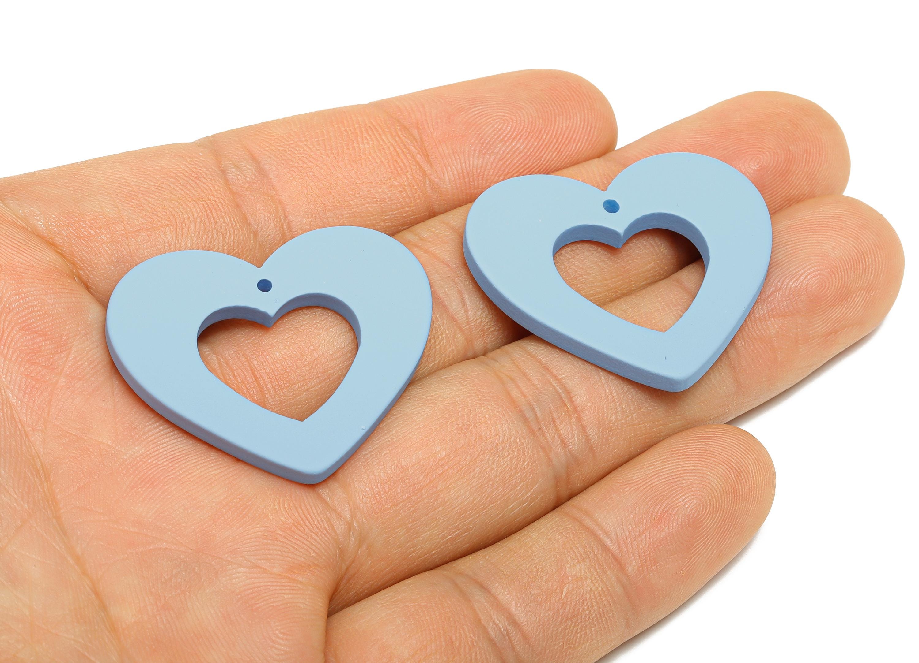 Acrylic Heart Earring Charm - Matte Blue Heart Charm - Lightweight Flat Heart Cut-out Charm - Color Code: A1059 - 34x29x3mm - AC3667-A1059 - DOMEDBAZAAR