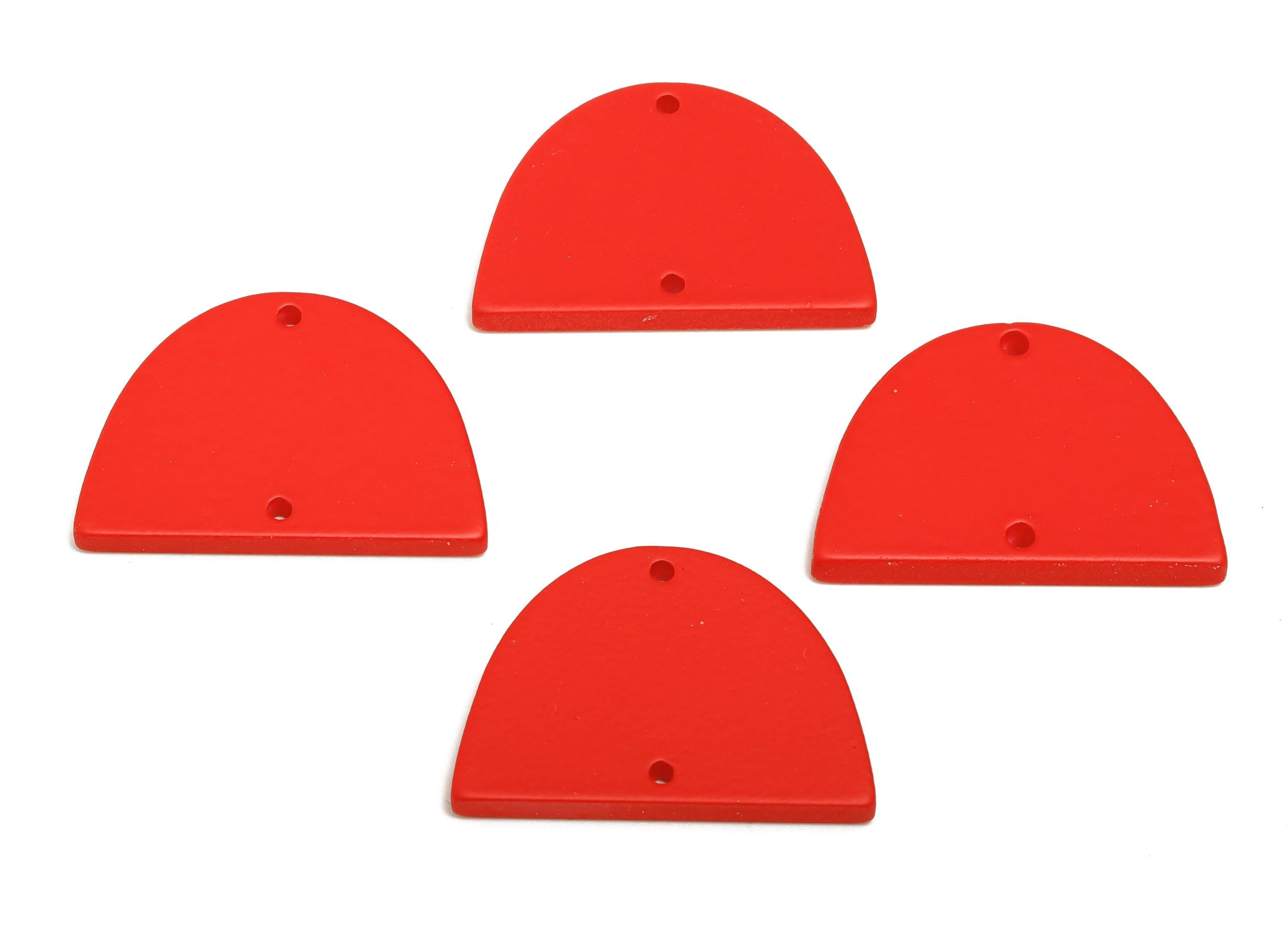 Acrylic Domed Earring Connector - Matte Red Half Round Charms - 2 Holes Geometric Jewelry - Color Code: A1054 - 27.7x19x3mm - AC3660-A1054 - DOMEDBAZAAR