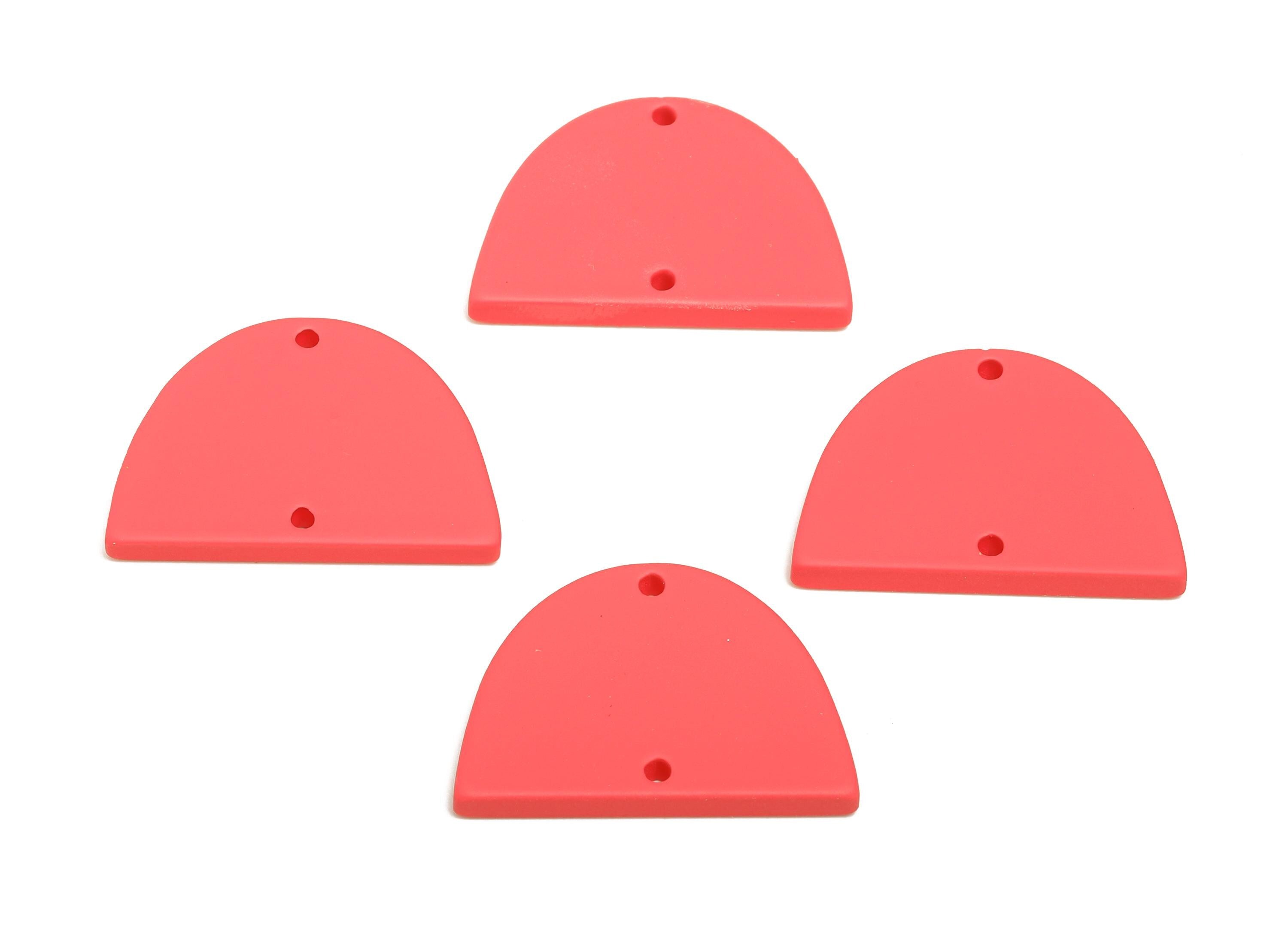 Acrylic Domed Earring Connector - Matte Red Half Round Charms - 2 Holes Geometric Jewelry - Color Code: A1055 - 27.7x19x3mm - AC3660-A1055 - DOMEDBAZAAR