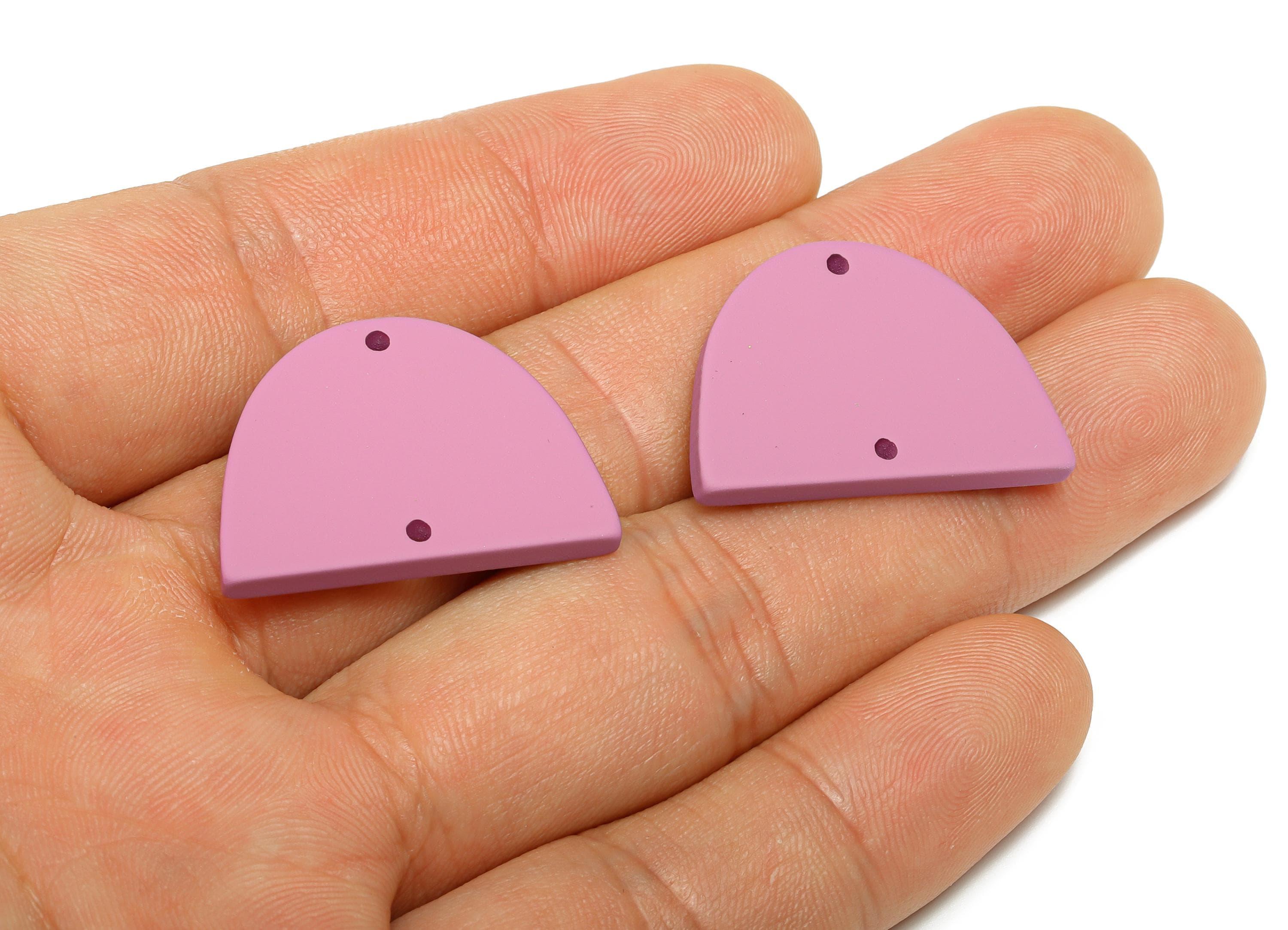 Acrylic Domed Earring Connector - Matte Purple Half Round Charm - 2 Holes Geometric Jewelry - Color Code: A1060 - 27.7x19x3mm - AC3660-A1060 - DOMEDBAZAAR
