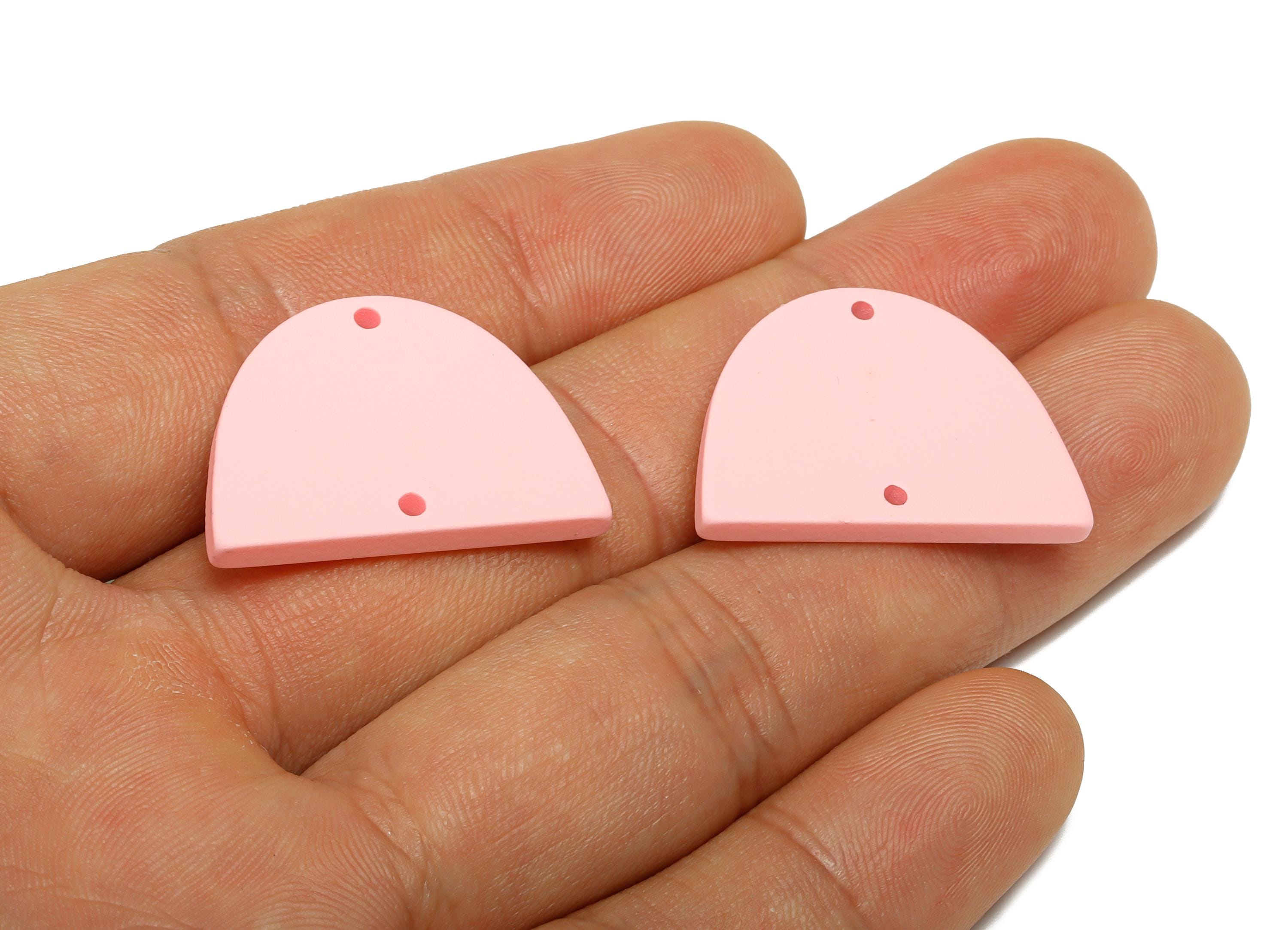 Acrylic Domed Earring Connector - Matte Pink Half Round Charm - 2 Holes Geometric Jewelry - Color Code: A1061 - 27.7x19x3mm - AC3660-A1061 - DOMEDBAZAAR