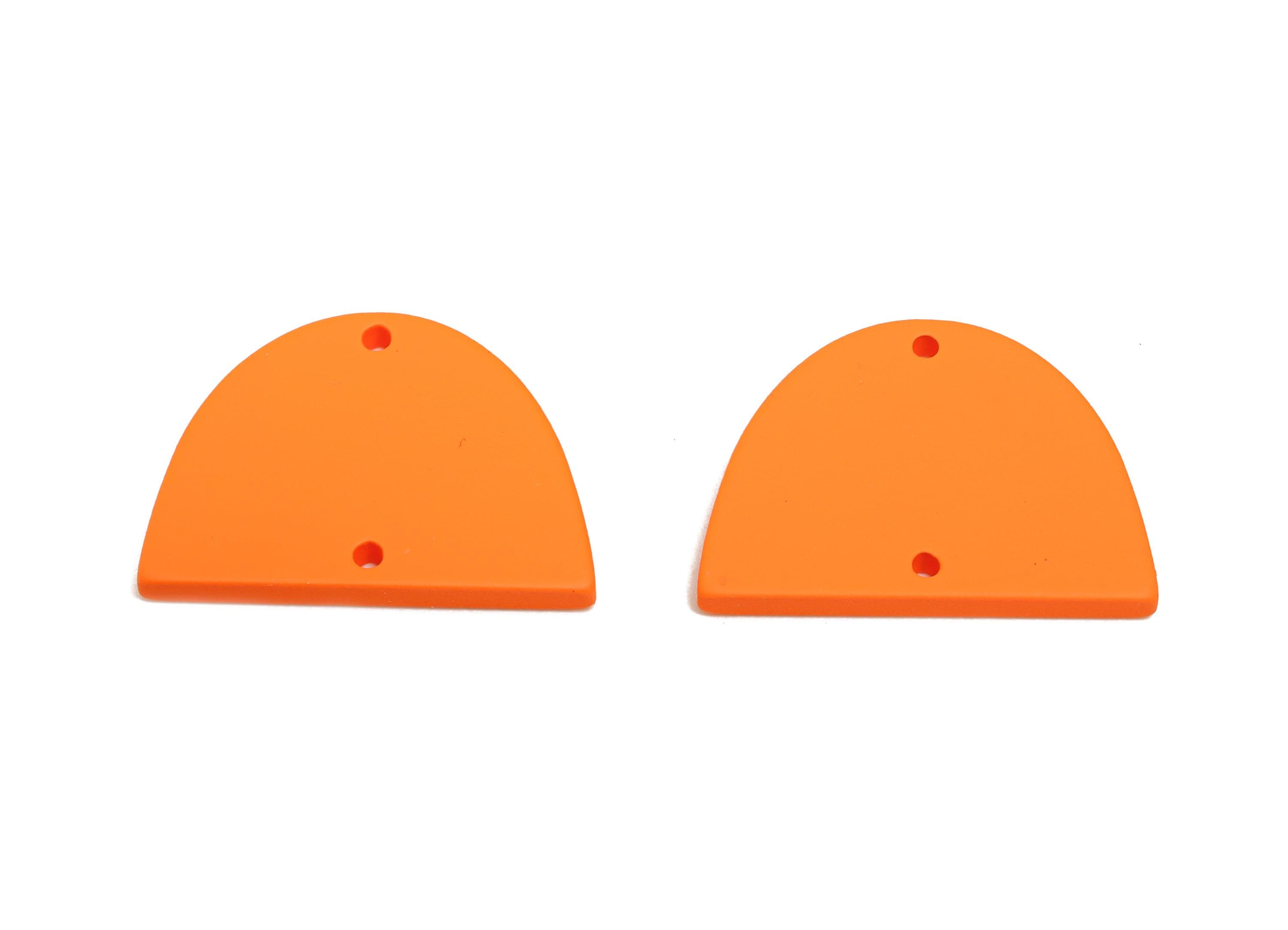 Acrylic Domed Earring Connector - Matte Orange Half Round Charm - 2 Holes Geometric Jewelry - Color Code: A1056 - 27.7x19x3mm - AC3660-A1056 - DOMEDBAZAAR