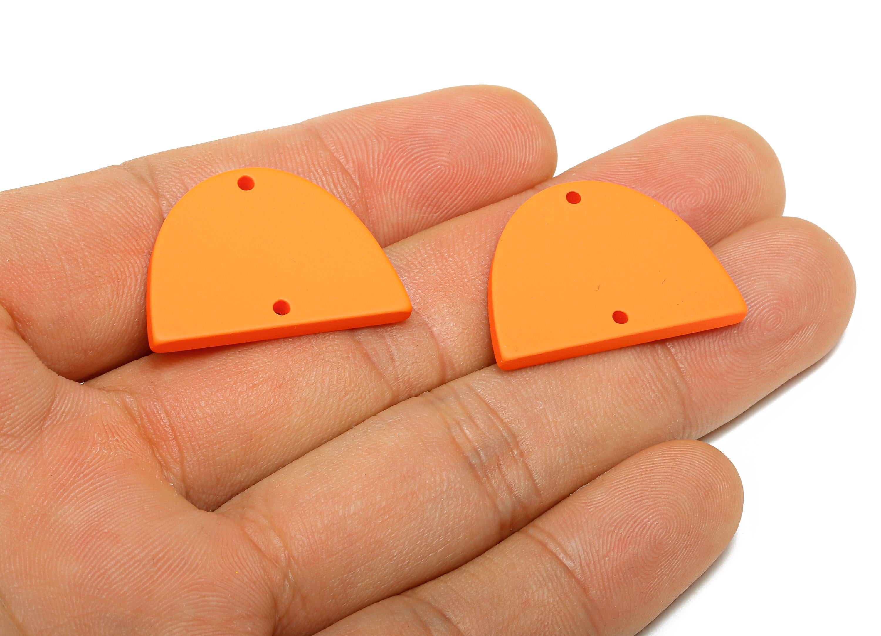 Acrylic Domed Earring Connector - Matte Orange Half Round Charm - 2 Holes Geometric Jewelry - Color Code: A1056 - 27.7x19x3mm - AC3660-A1056 - DOMEDBAZAAR